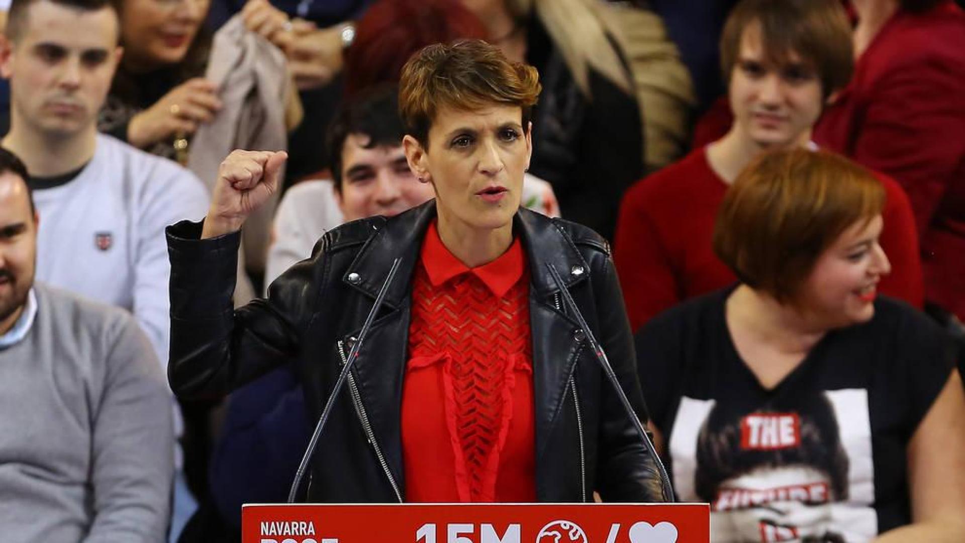 María Chivite, en un acto electoral en el Navarra Arena.