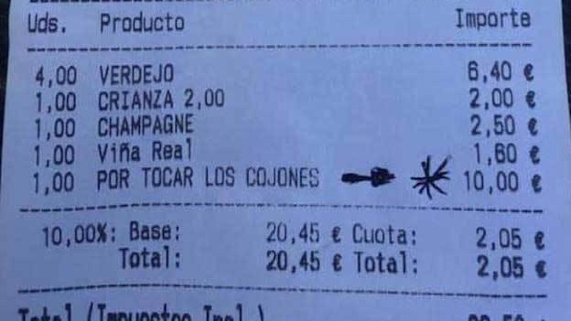 Factura del bar Eguzki.