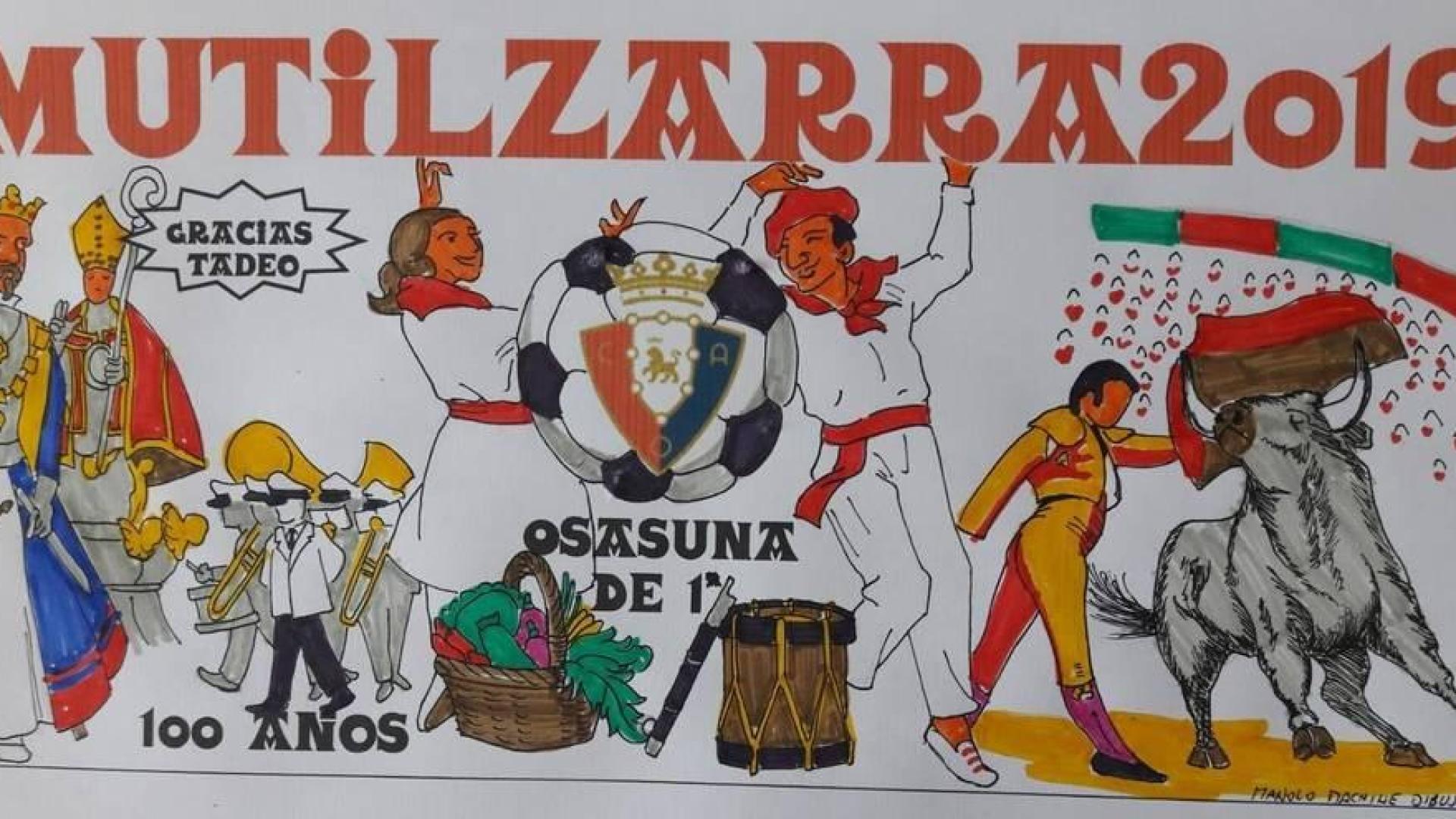 La pancarta de la Peña Mutilzarra evita las críticas y homenajea las fiestas