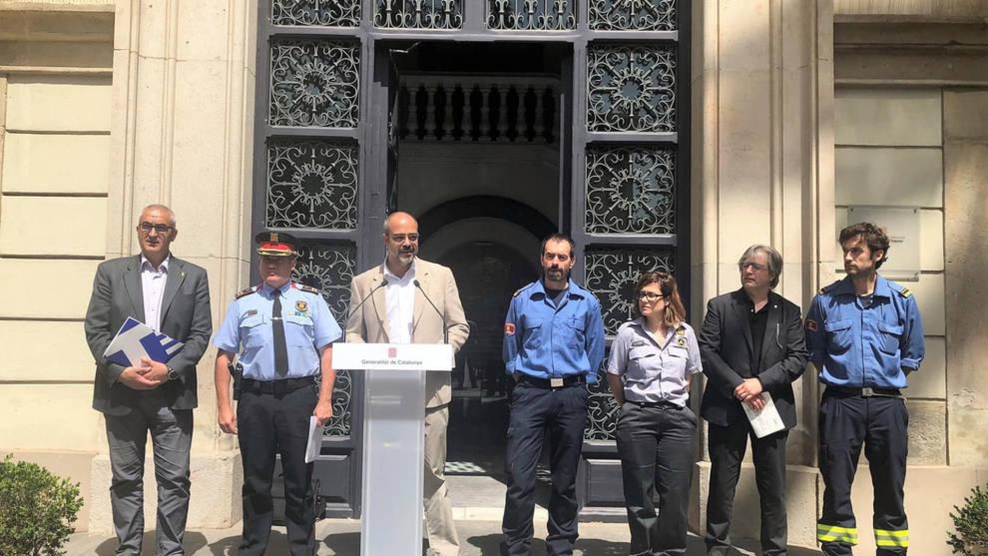 El conseller Miquel Buch, Sergi Pla (Mossos d'Esquadra), Manuel Pardo (Bombers de la Generalitat).