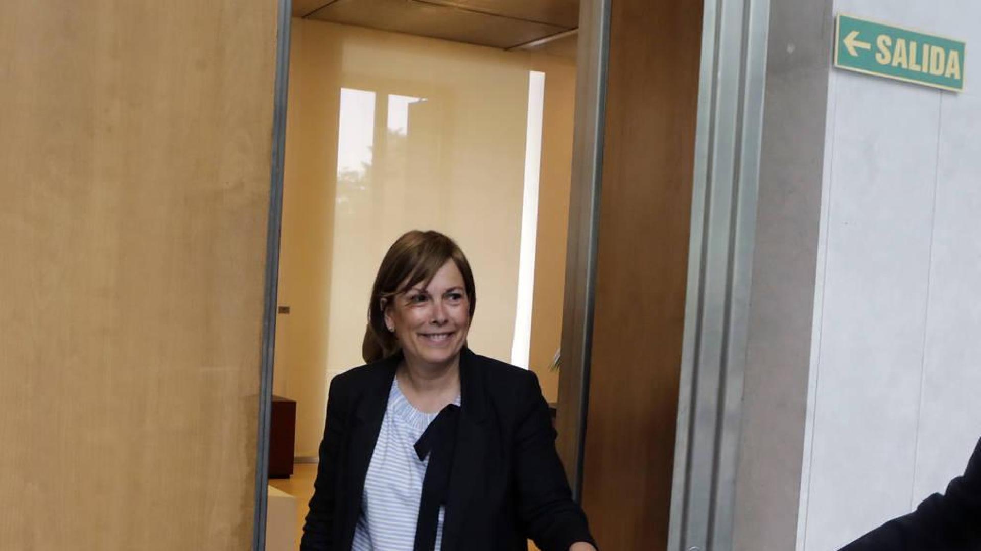 La portavoz de Geroa Bai, Uxue Barkos, tras la reunión con el presidente del Parlamento.