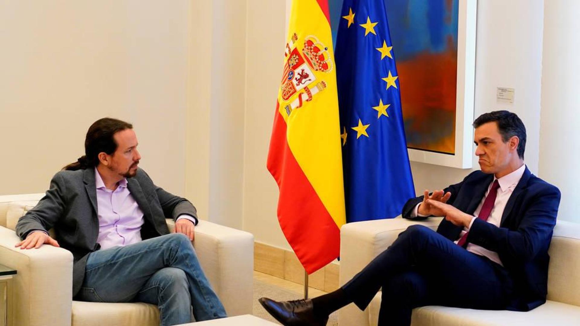 Pedro Sánchez y Pablo Iglesias, durante su reunión en Moncloa.