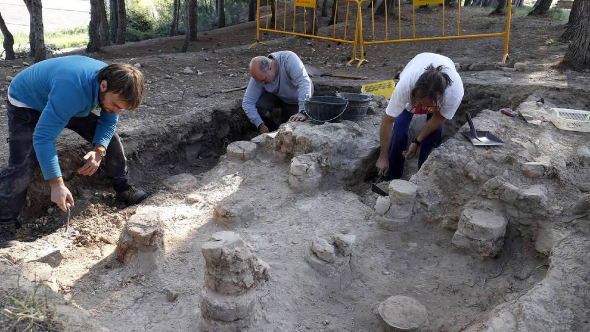 Restos del sistema de calefacción hipocausto de la villa romana de Ribaforada.
