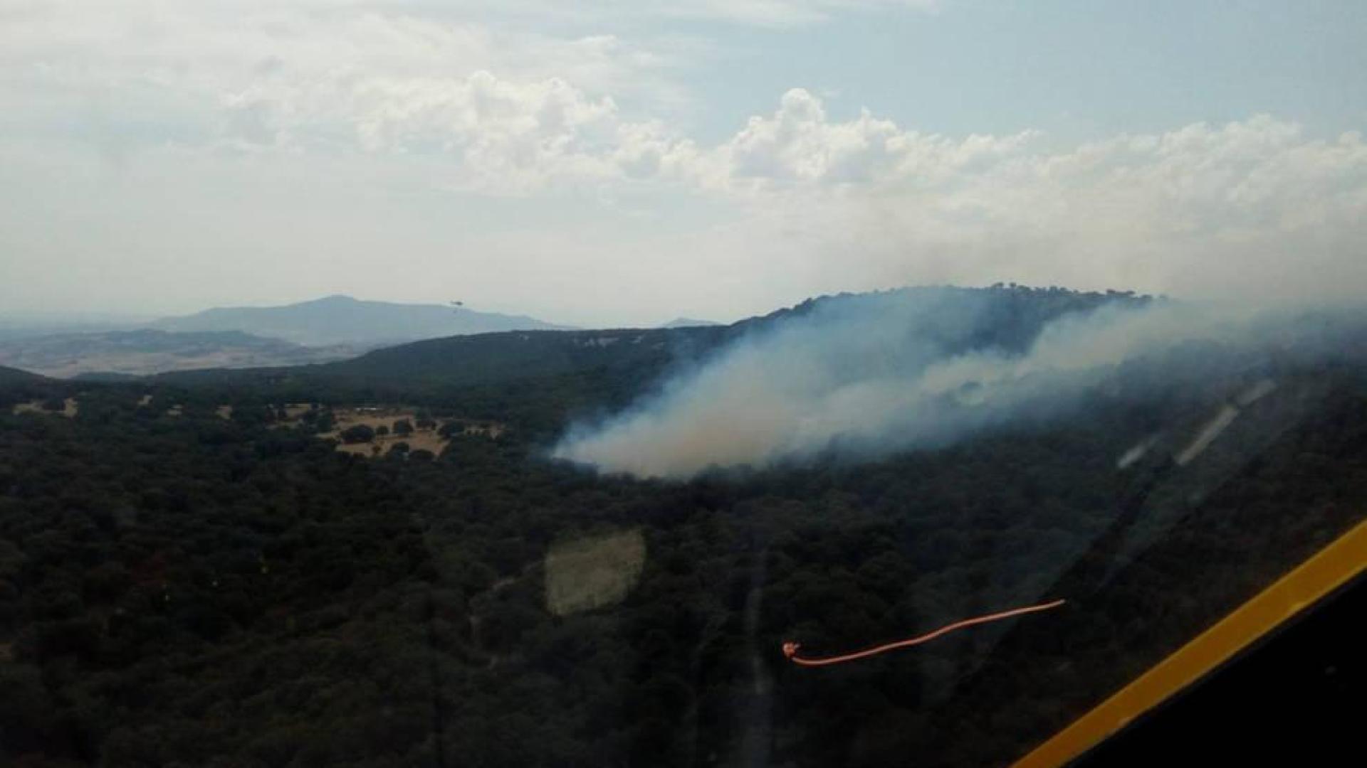 Bomberos trabajan en la extinción de un incendio forestal en Lezaun