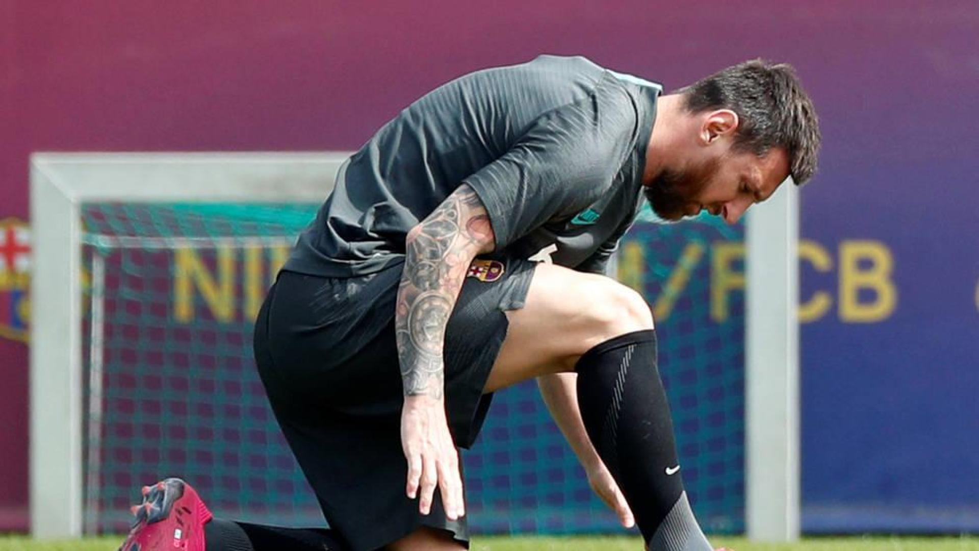 Messi, en el entrenamiento del Barcelona.