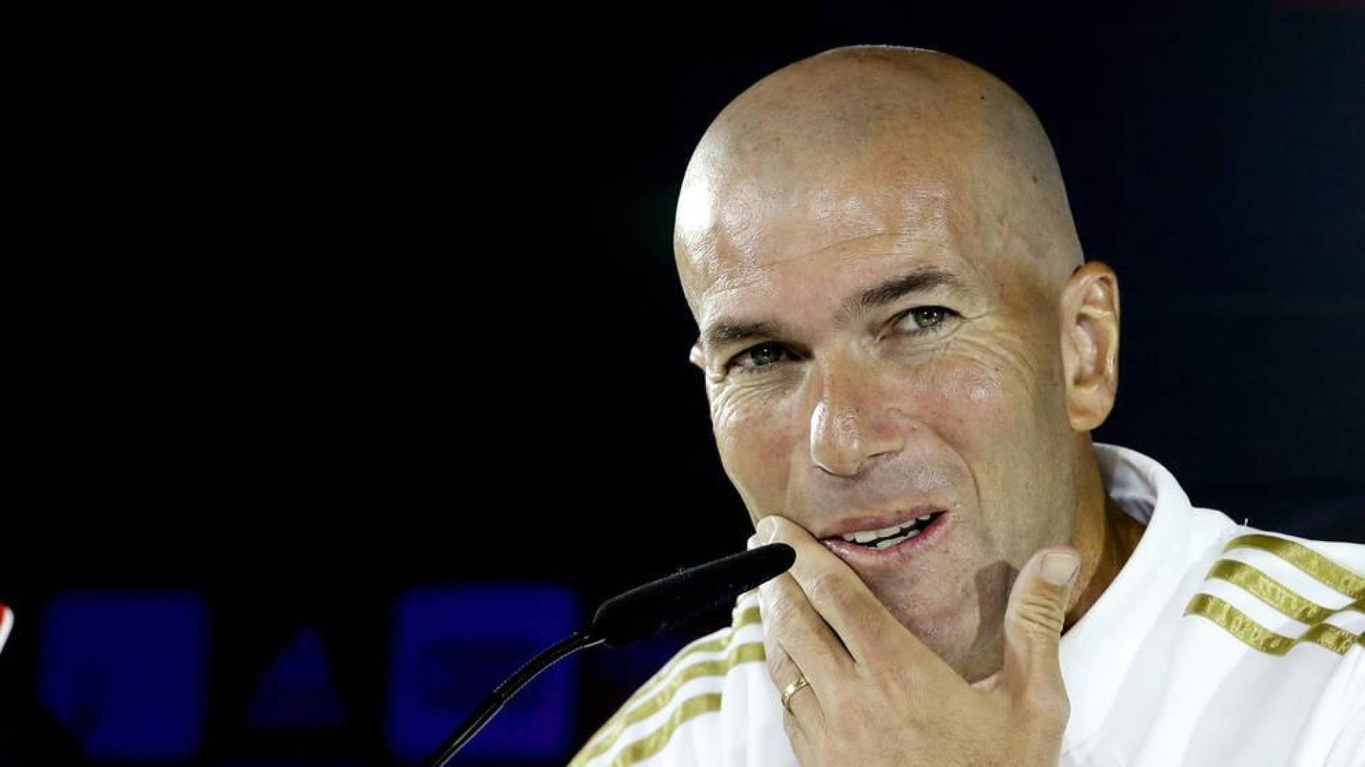 Zidane, en la sala de prensa de Valdebebas.