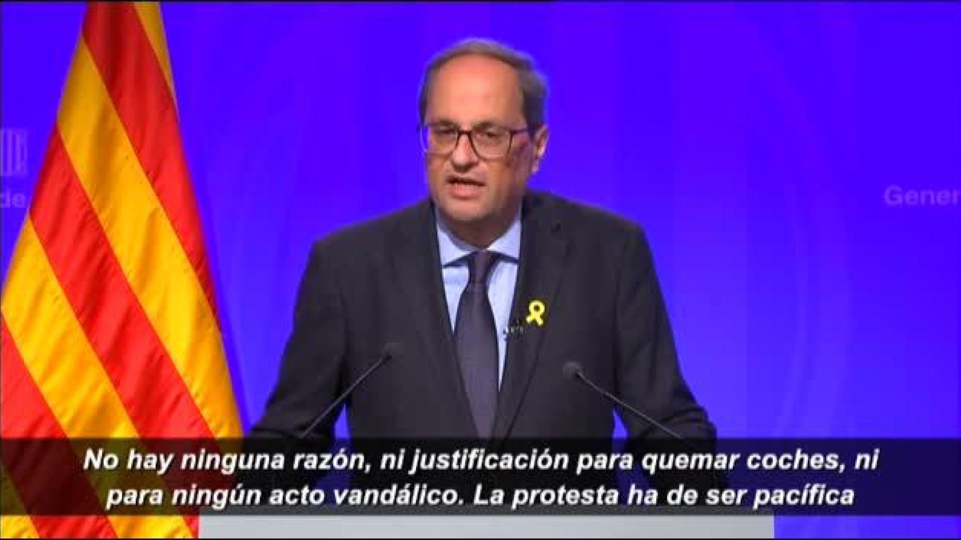 Torra: "La protesta, cuanto más multitudinaria, mejor, pero siempre pacífica"
