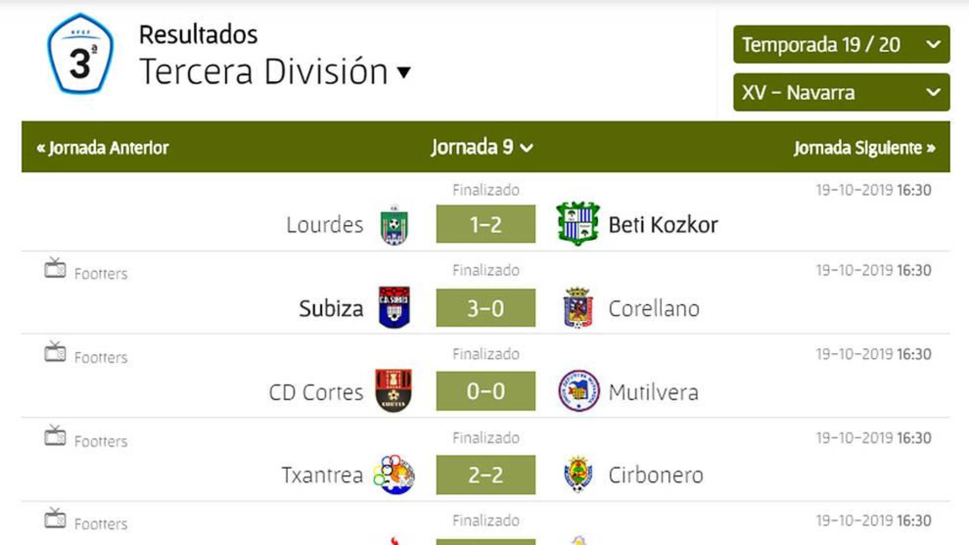 Todos los resultados Tercera, en directo en diariodenavarra.es