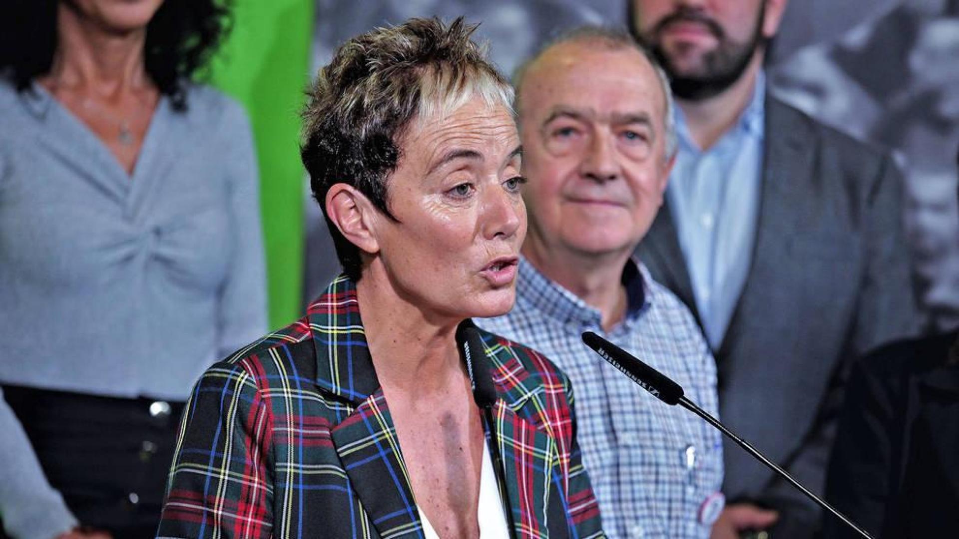 Bel Pozueta, candidata de EH Bildu al Congreso, en el acto de comienzo de campaña.