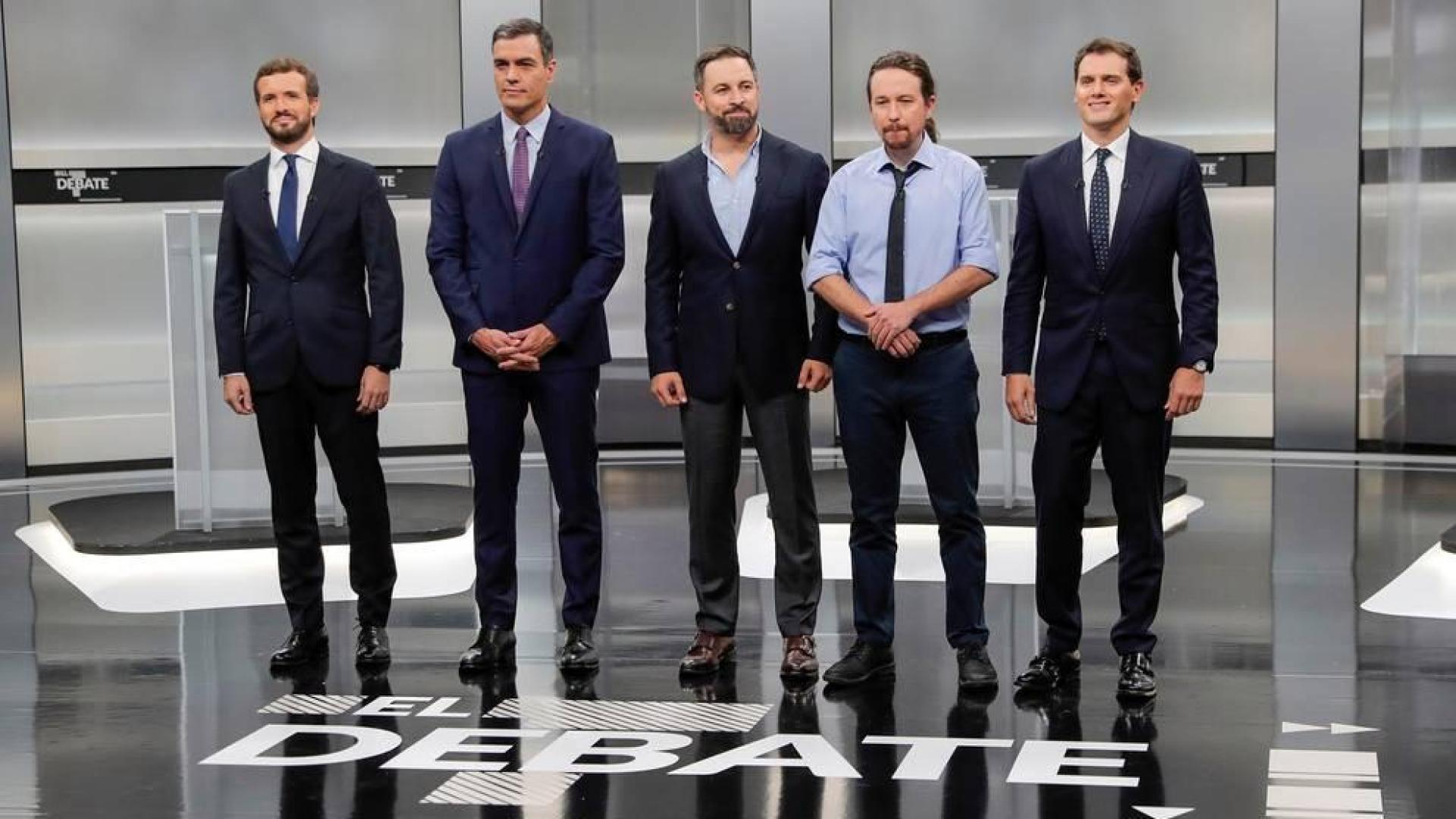 Pedro Sánchez (PSOE), Pablo Casado (PP), Pablo Iglesias (Unidas Podemos), Alberti Rivera (Ciudadanos) y Santiago Abascal (VOX) protagonizaron el único debate entre los candidatos en la campaña electoral de las elecciones generales que se celebran el 10 de noviembre de 2019.