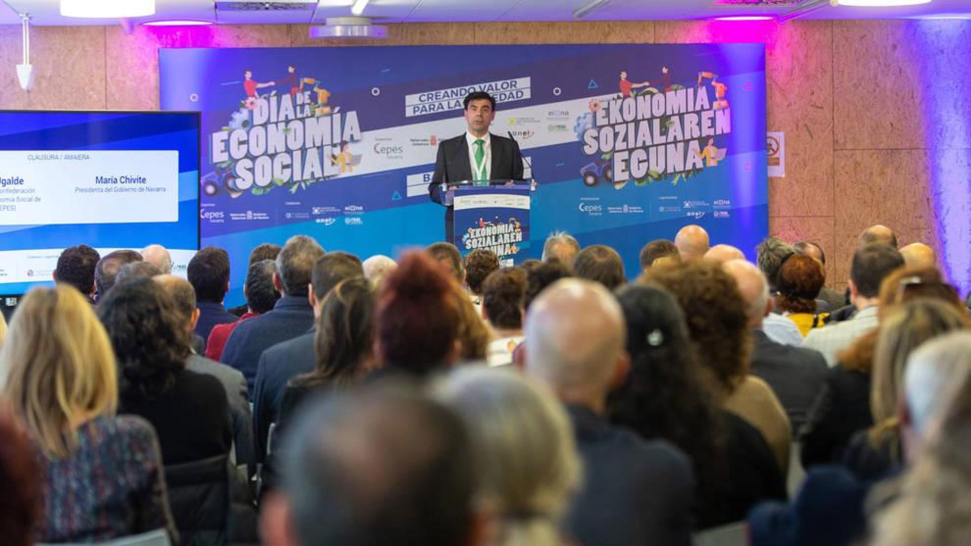 El presidente de Confederación Empresarial de Economía Social de Navarra, Ignacio Ugalde, durante su discurso en el Día de la Economía Social
