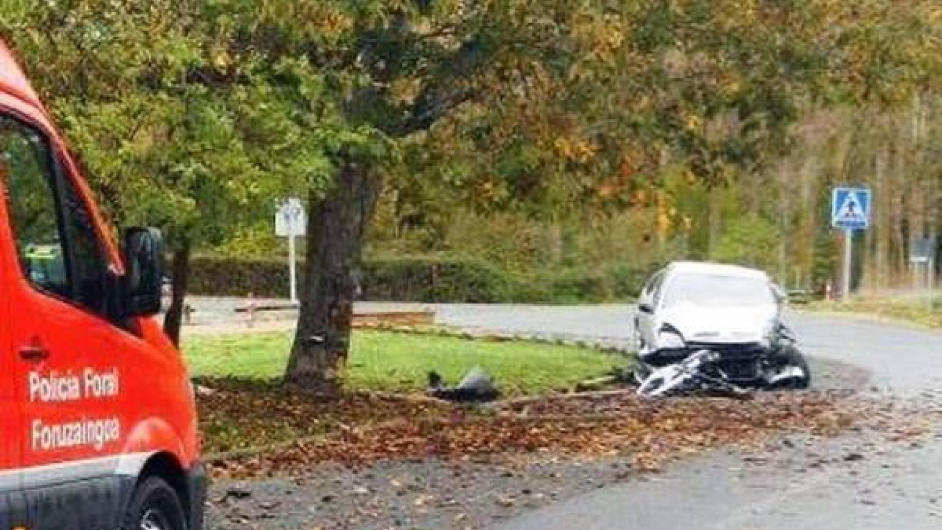 Un herido grave tras salirse de la vía y chocar contra un árbol en Ezkabarte