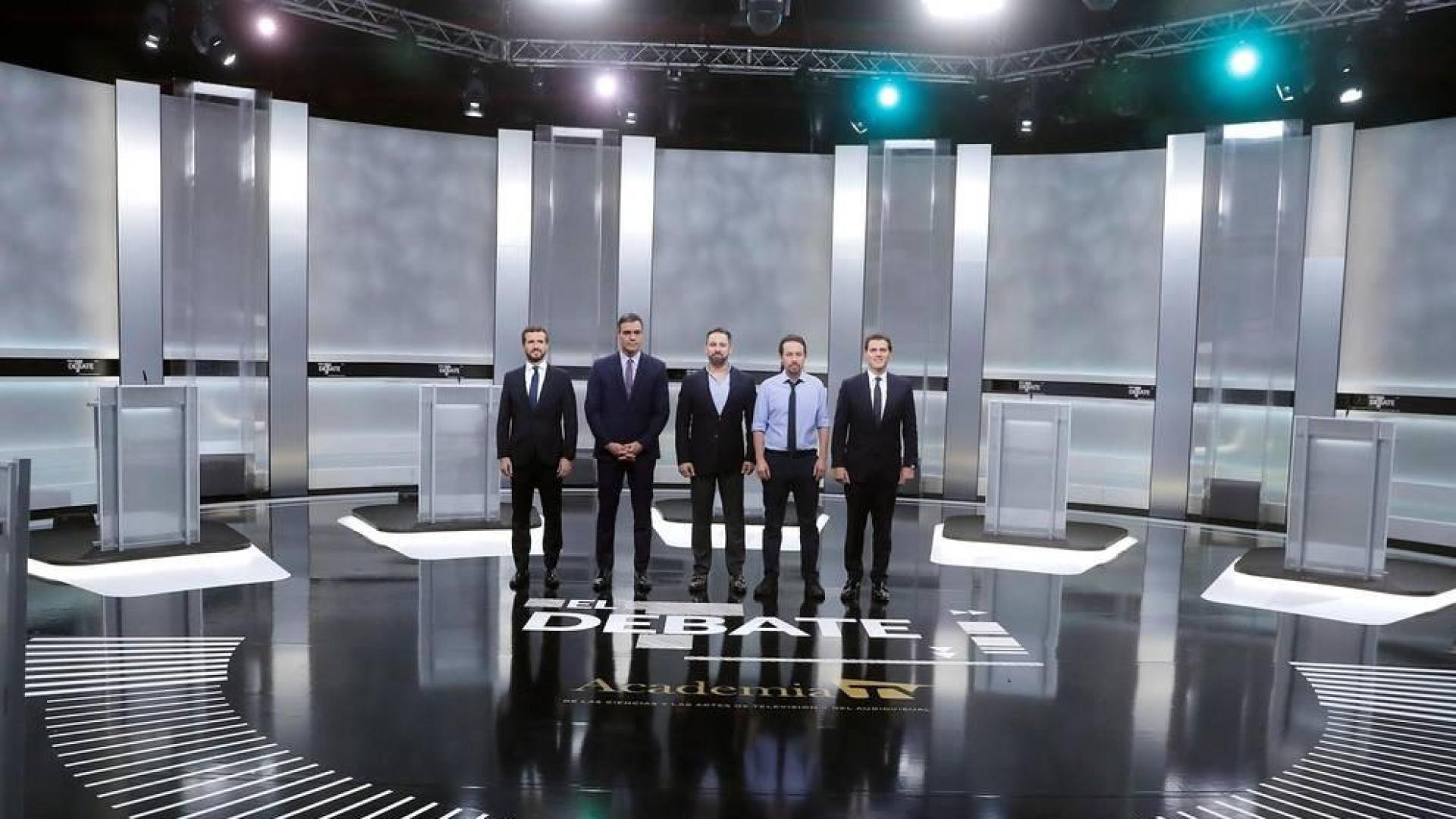 Pedro Sánchez (PSOE), Pablo Casado (PP), Pablo Iglesias (Unidas Podemos), Alberti Rivera (Ciudadanos) y Santiago Abascal (VOX) protagonizaron el único debate entre los candidatos en la campaña electoral de las elecciones generales que se celebran el 10 de noviembre de 2019.