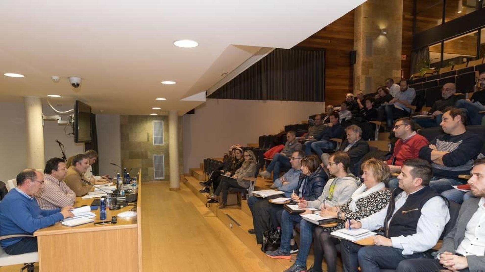 Asistentes a la asamblea de la Mancomunidad de la Ribera celebrada ayer en la sede que la entidad tiene en Tudela.