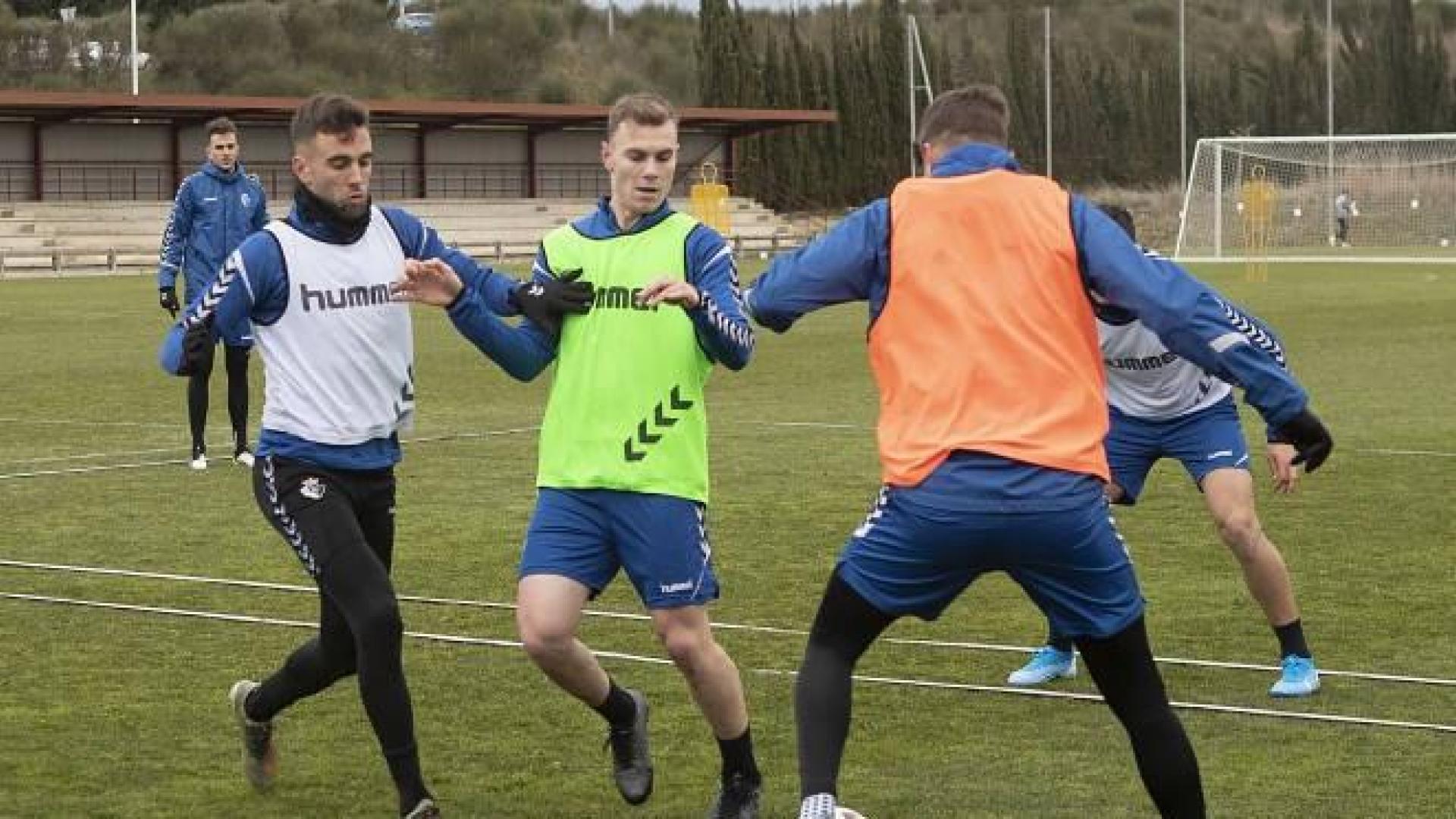 Rober Ibáñez y Lato, en el entrenamiento de Tajonar.