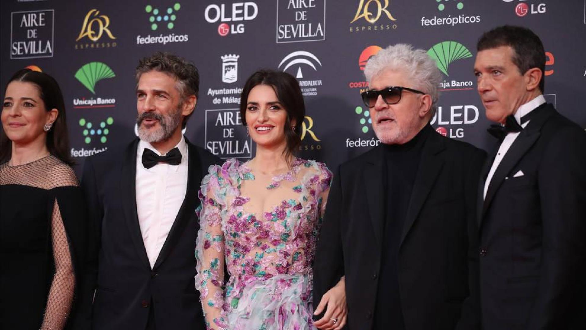 Pedro Almodóvar, Penélope Cruz, Antonio Banderas y el resto del equipo de 'Dolor y gloria' en los Goya