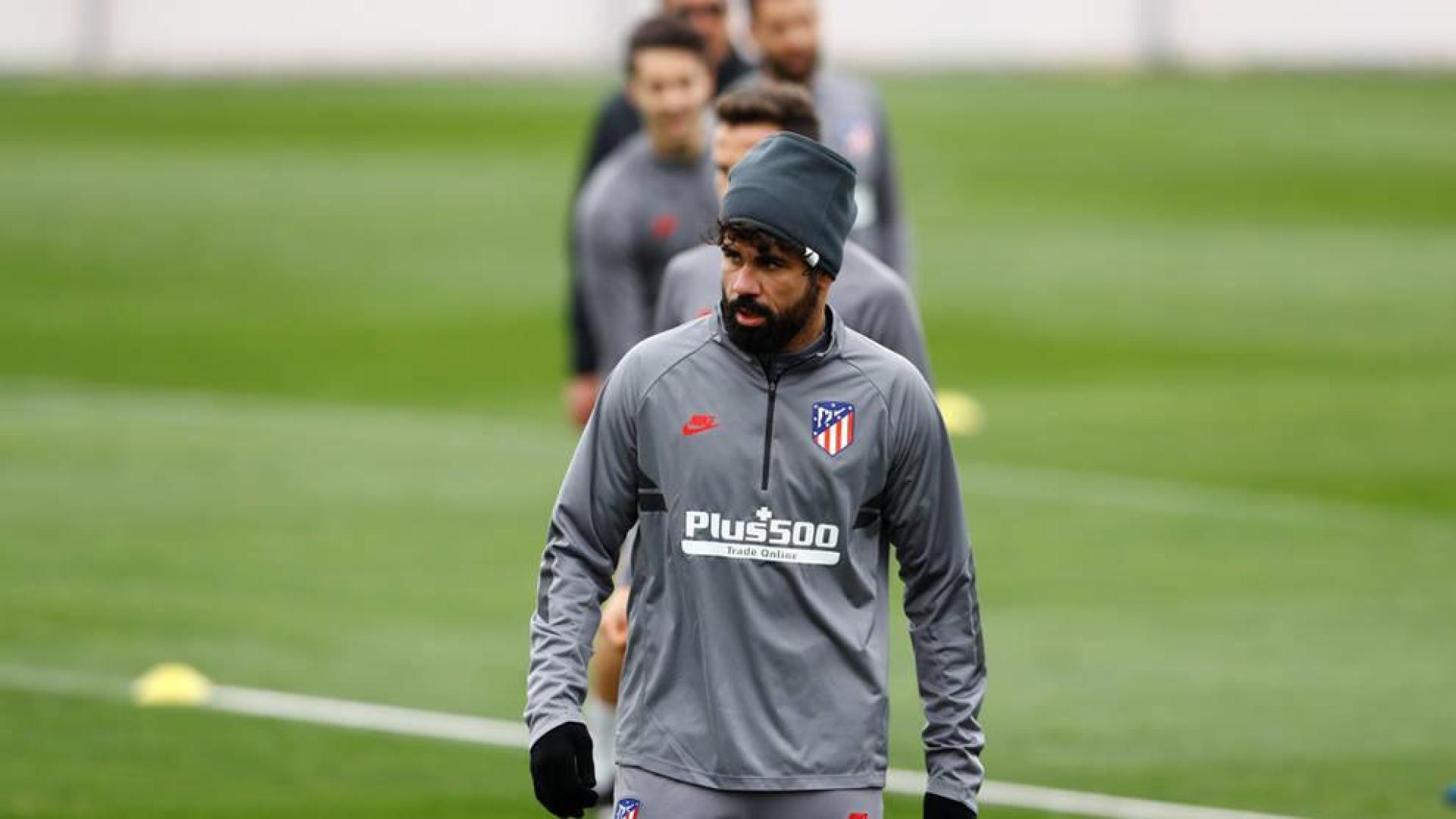 Diego Costa, en el entrenamiento del Atlético de Madrid.