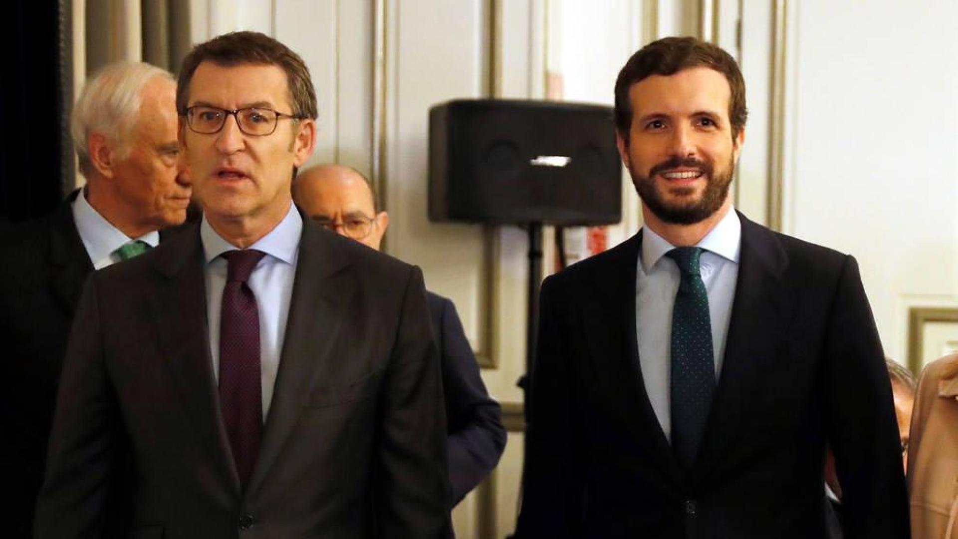 El presidente de la Xunta, Alberto Núñez Feijóo, y el líder del Partido Popular, Pablo Casado, se han reunido hoy en Madrid