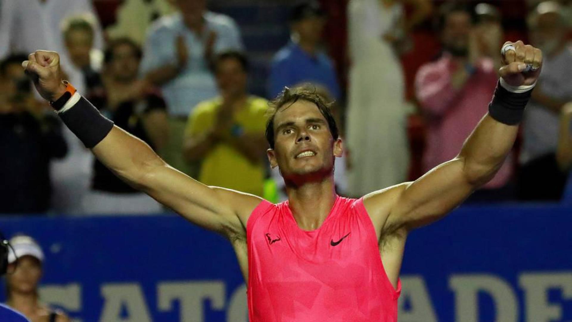 Nadal celebra su victoria ante Grigor Dimitrov.