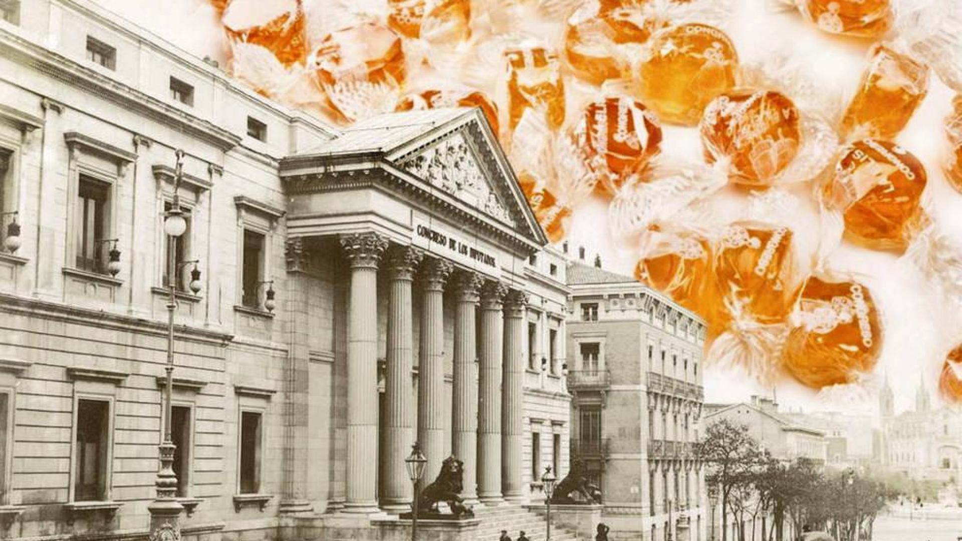Fotomontaje del Congreso de los Diputados y unos caramelos. r. c.