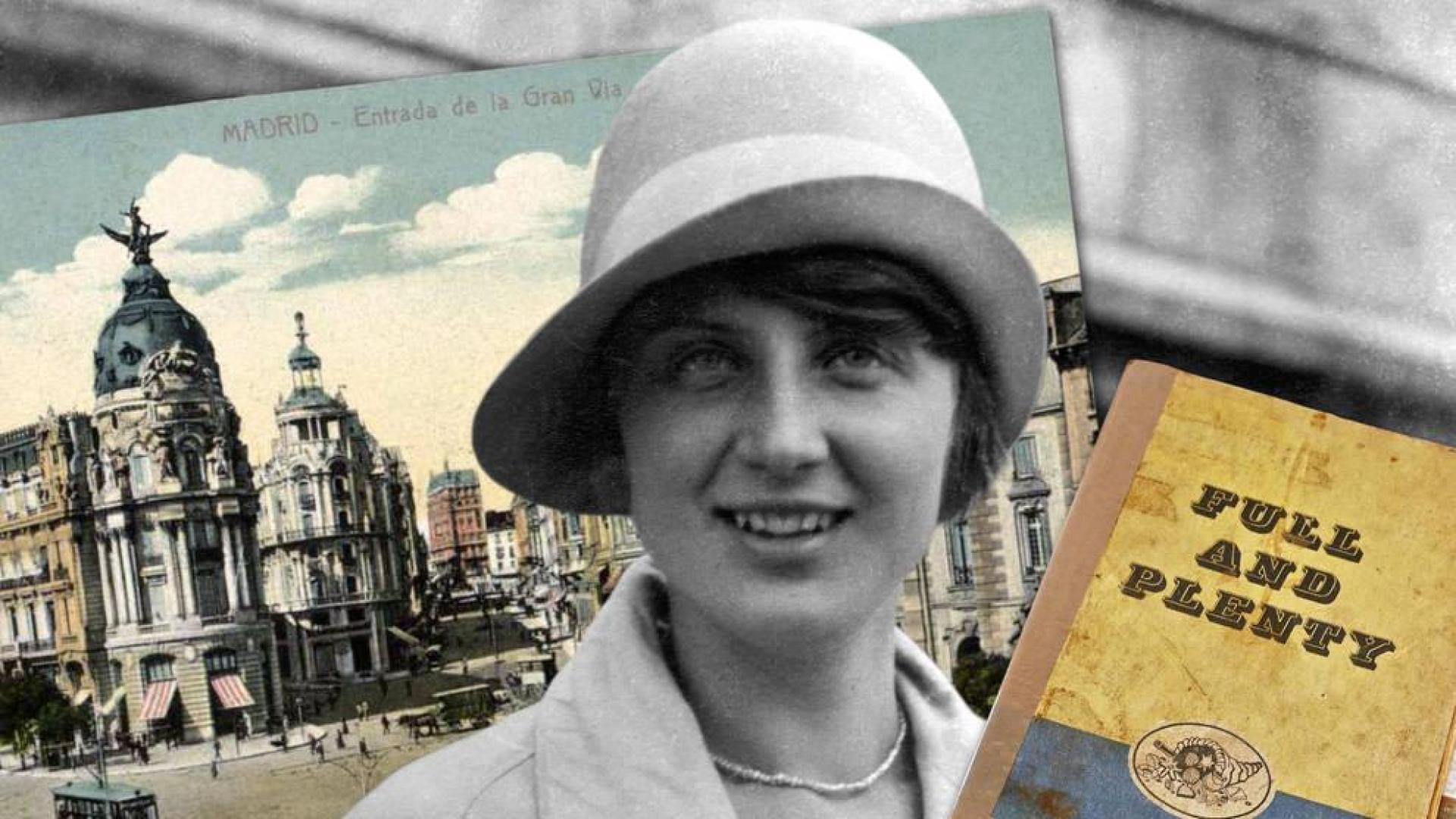 Postal de Madrid y recetario de Maura Laverty (Eating for Ireland) sobre retrato de los años 20. r. c.