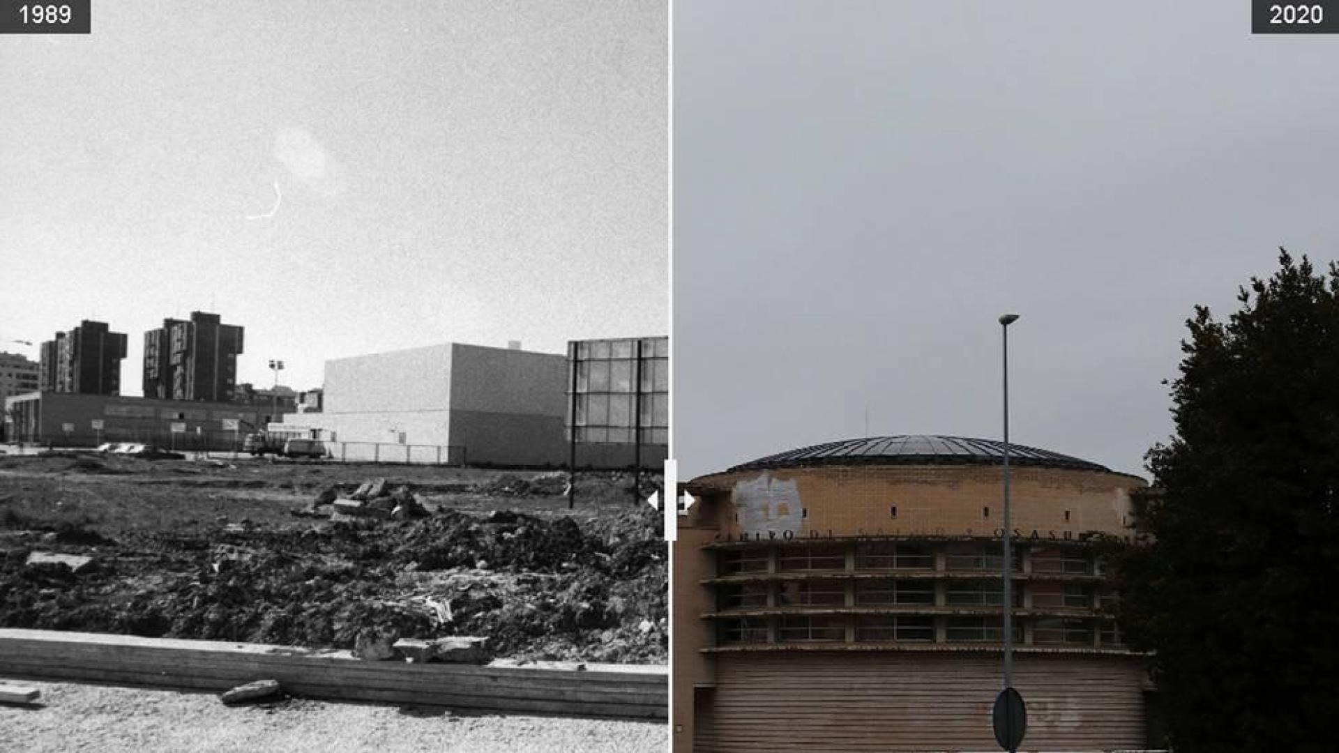 Imágenes del centro de salud de Ermitagaña en 1989 y en 2020.