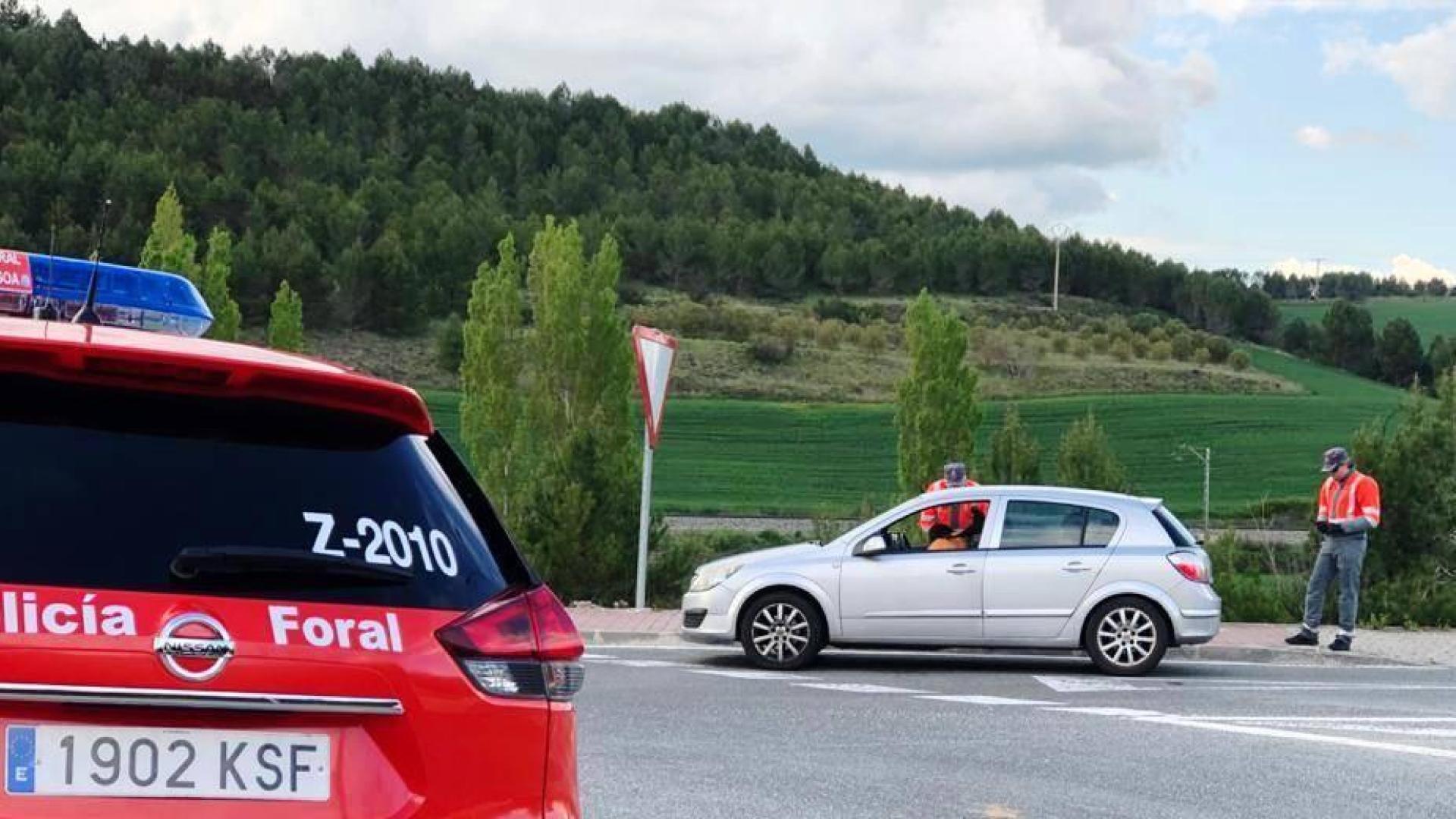Agentes de la Policía Foral, en un control de circulación en Tiebas