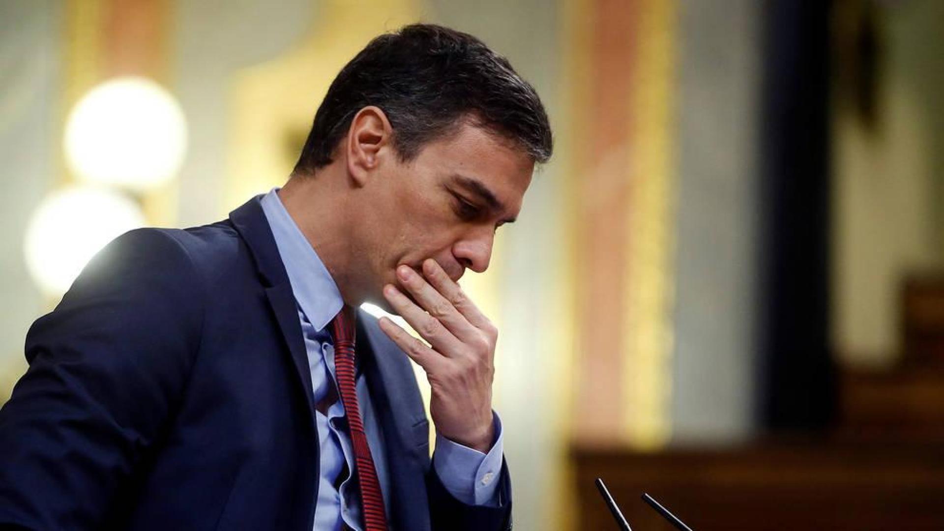 El presidente del Gobierno, Pedro Sánchez, durante su intervención en el pleno celebrado este jueves en el Congreso para aprobar una nueva prórroga del estado de alarma.