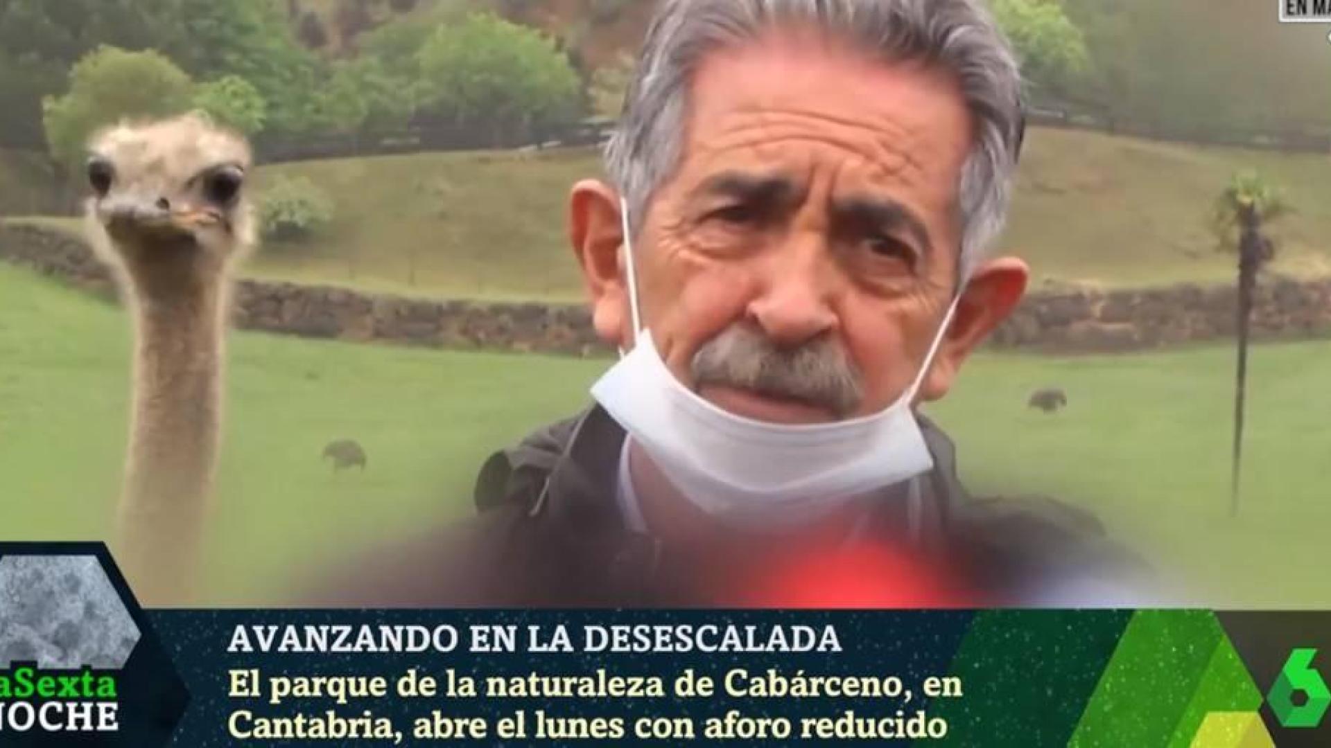 Un avestruz le roba el protagonismo a Miguel Ángel Revilla ante los medios