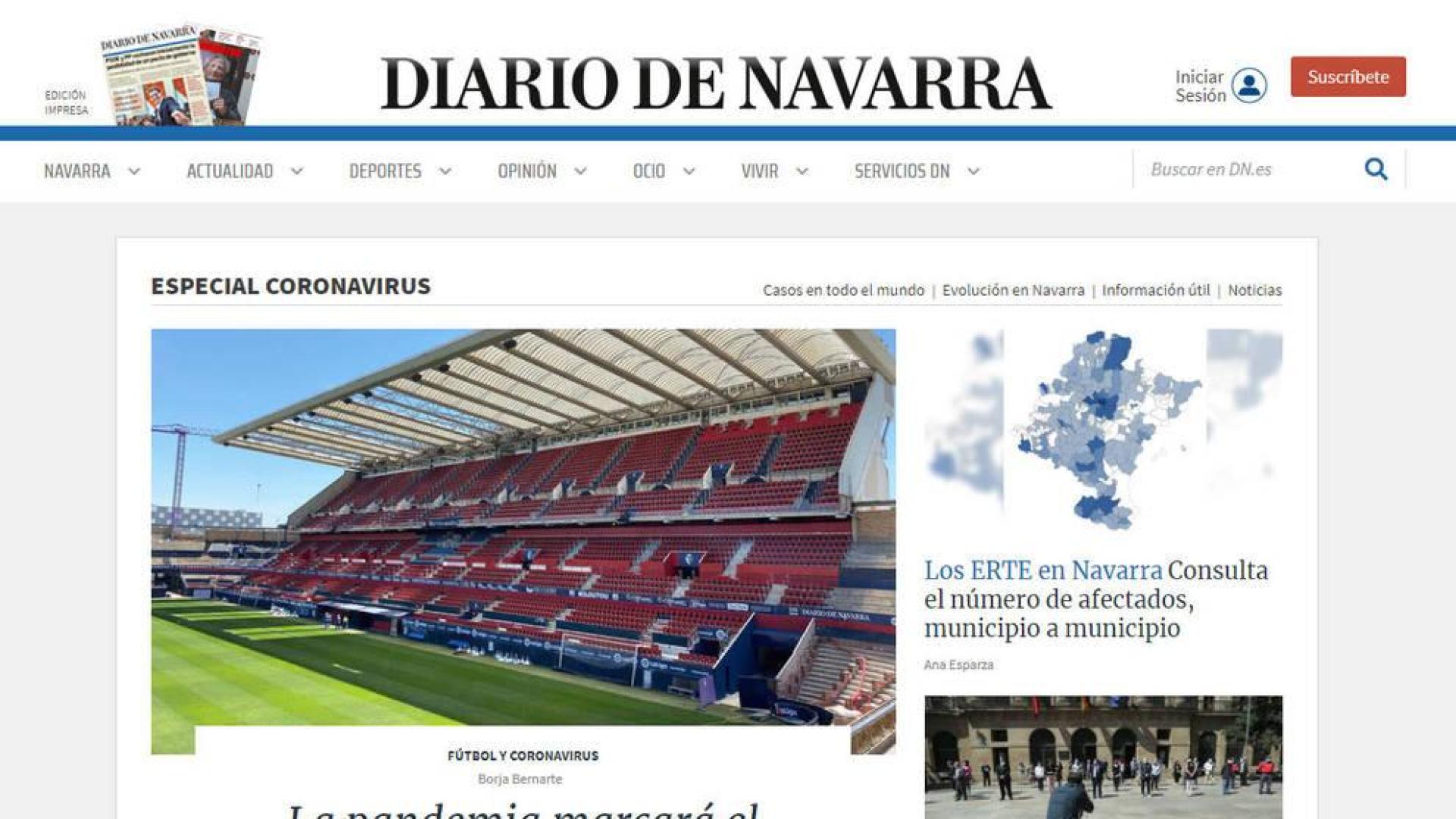 Portada de Diario de Navarra.