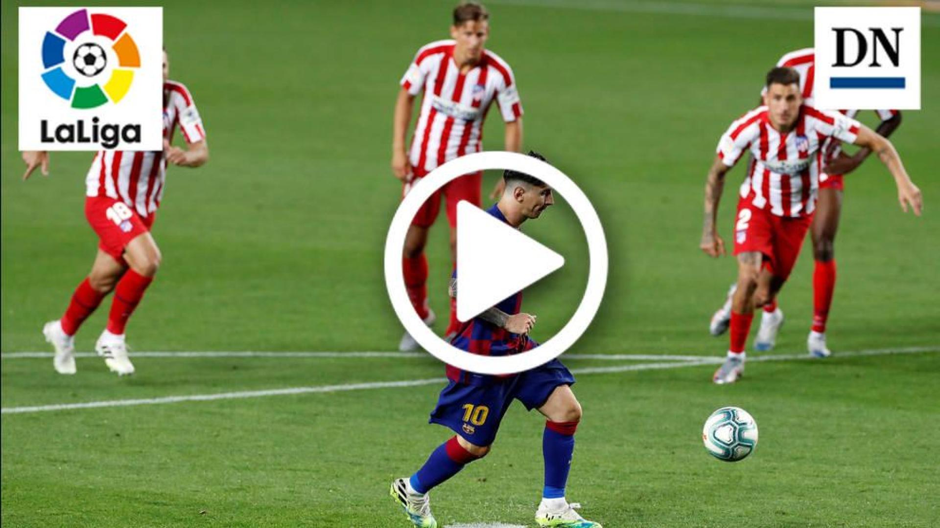 Messi, rodeado de jugadores del Atlético de Madrid