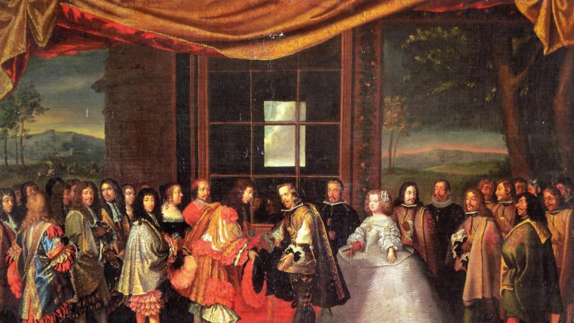 El cuadro 'La entrevista de Luis XIV y Felipe IV en la isla de los Faisanes', de Jacques Laumosnier