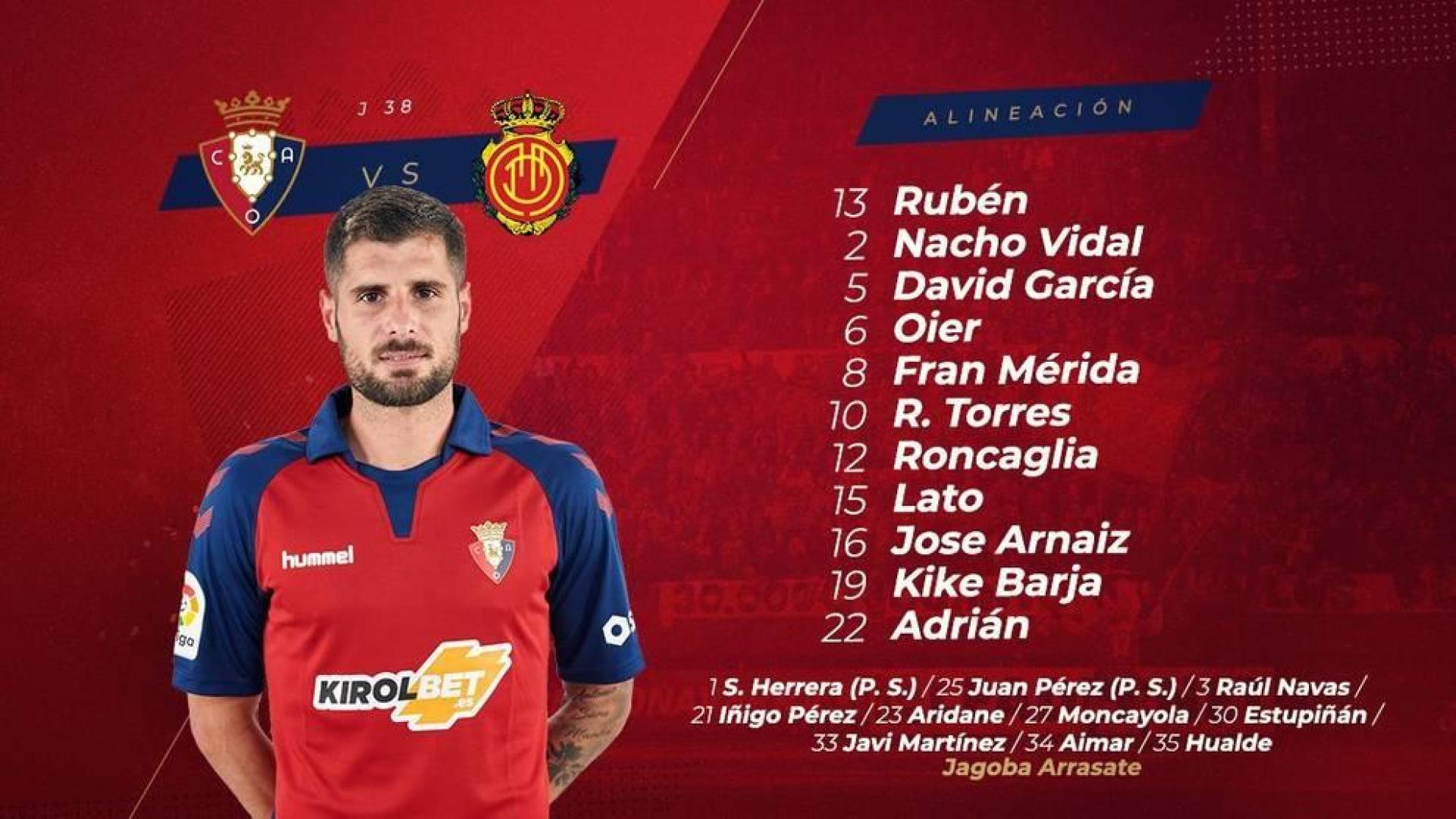 Siete novedades en la alineación de Osasuna para despedir la temporada