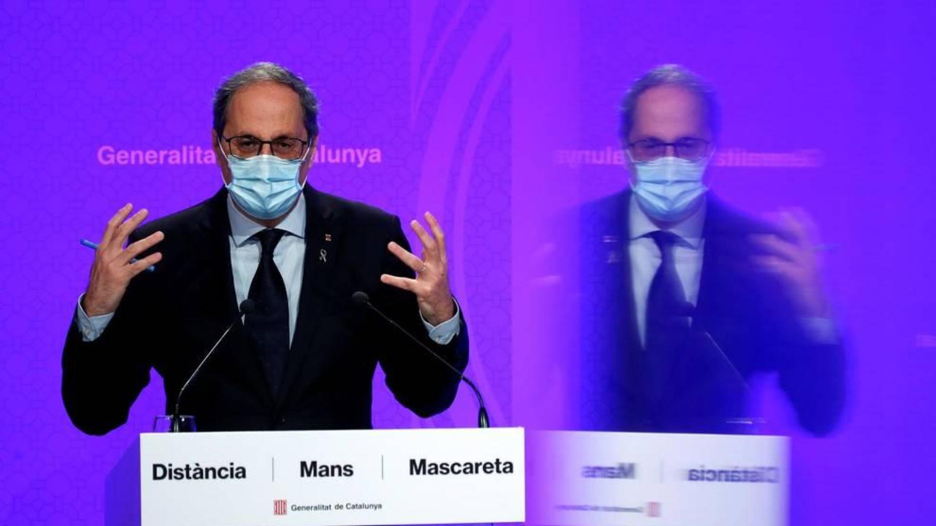 El presidente de la Generalitat, Quim Torra, durante la rueda de prensa de este lunes