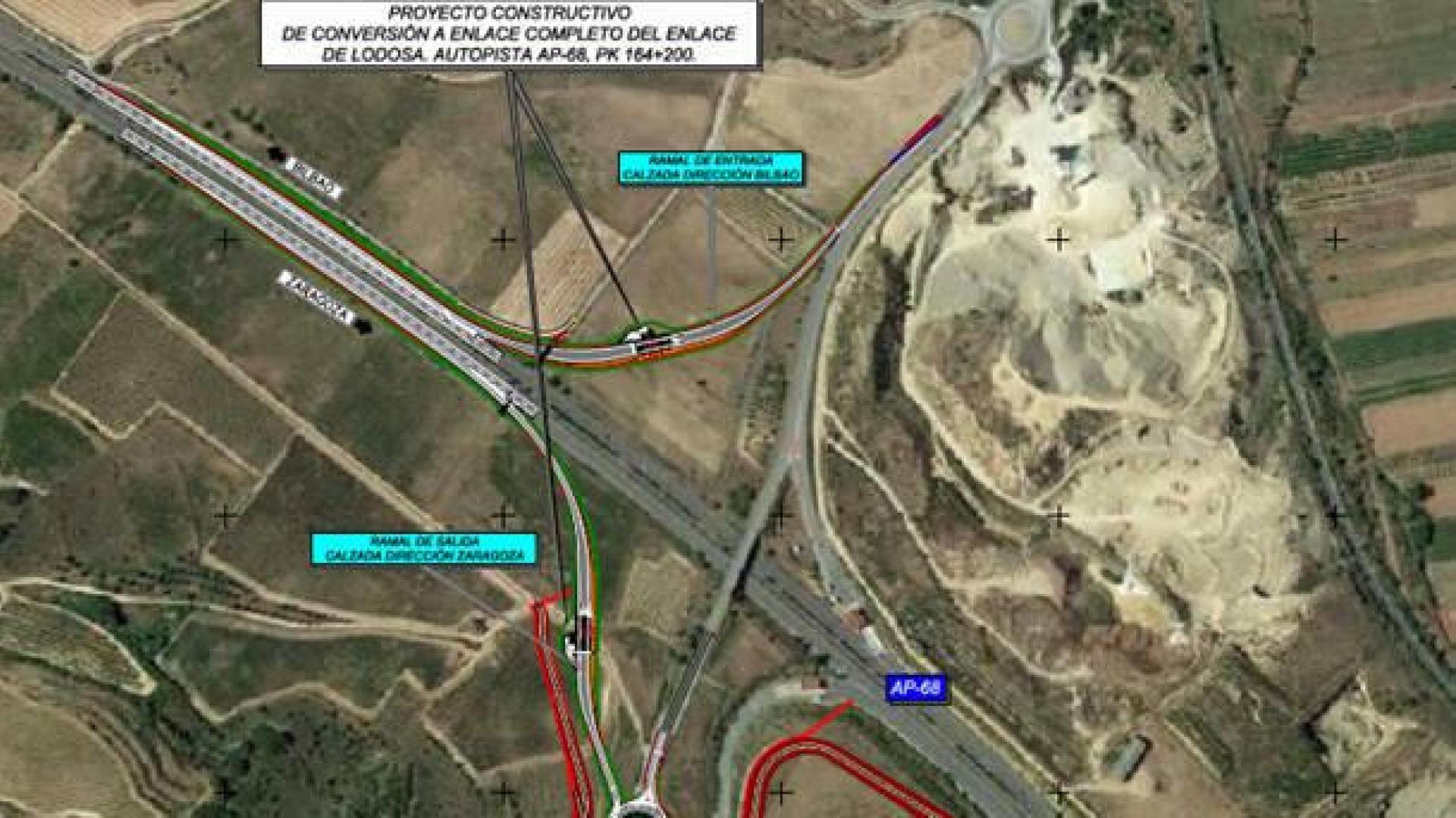 Mapa del proyecto de construcción del enlace de Lodosa en la AP-68.