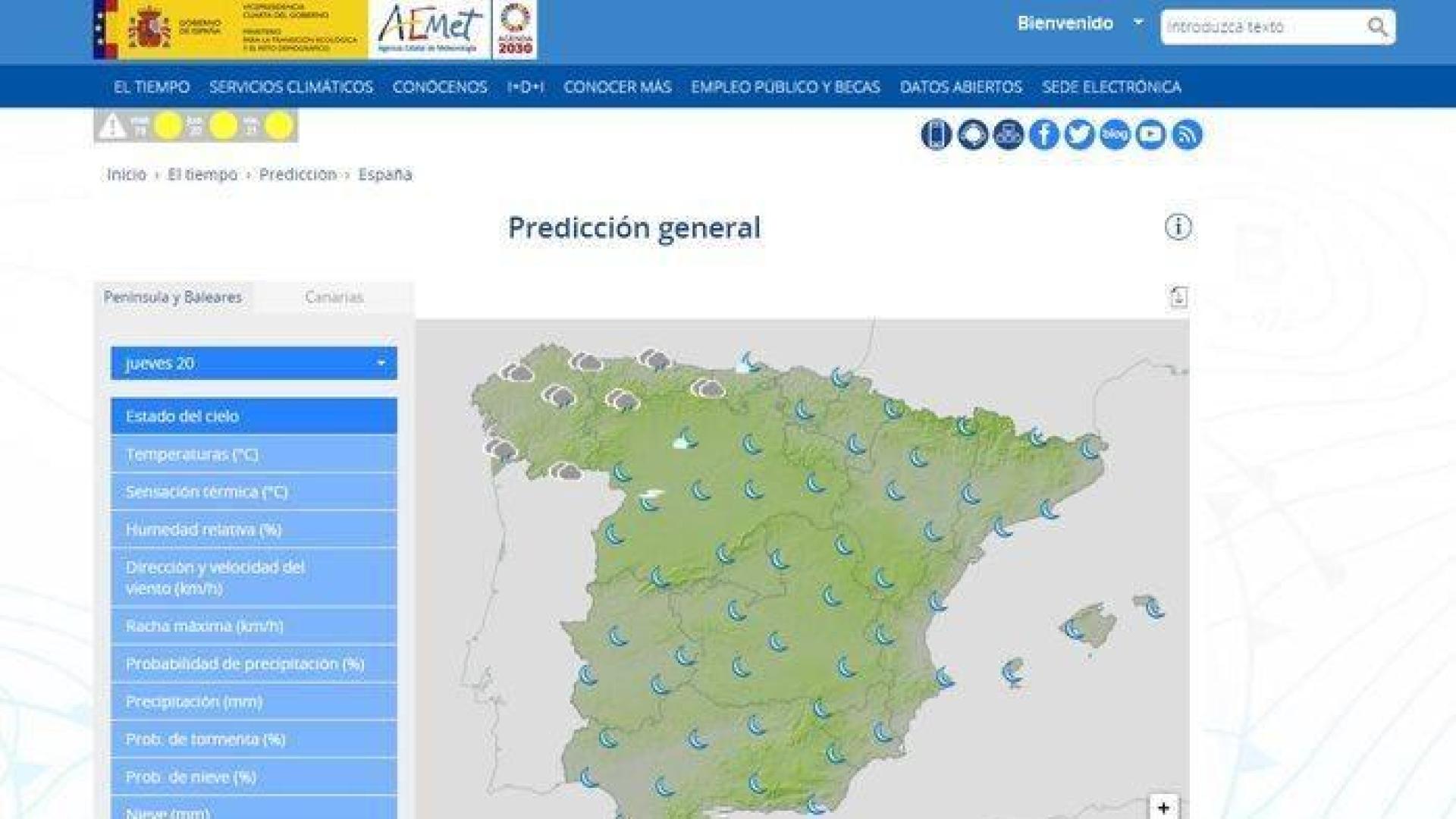 Previsión meteorológica para el 20 de agosto.