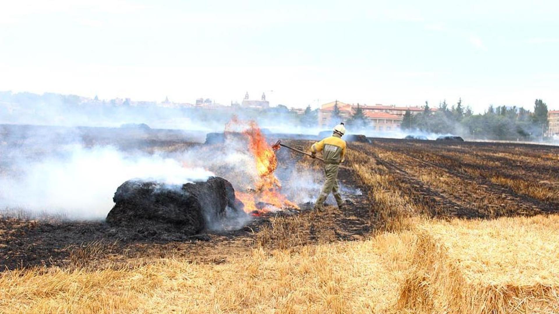 El fuego ha afectado a un terreno de rastrojo situado en el límite entre Pamplona y Burlada, próximo al colegio Irabia.