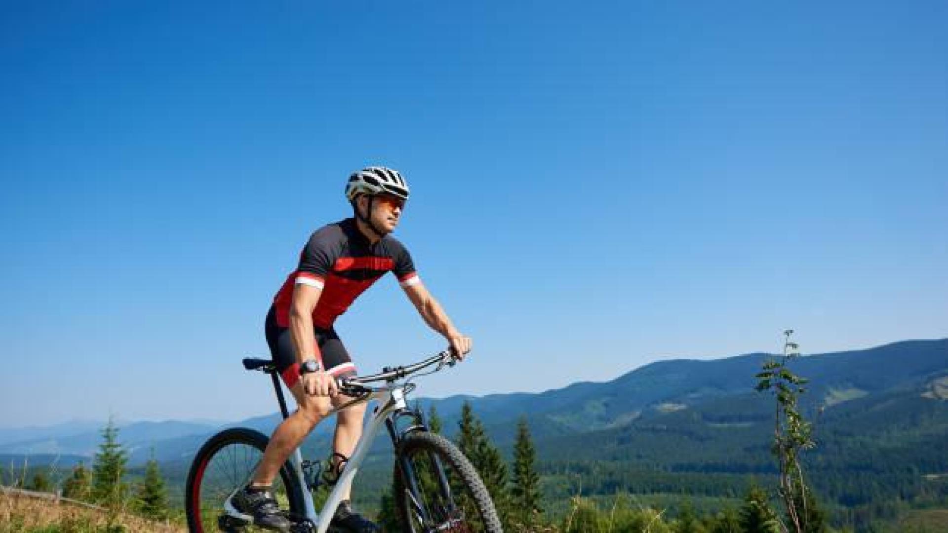 Imagen de un ciclista rodando en plena montaña