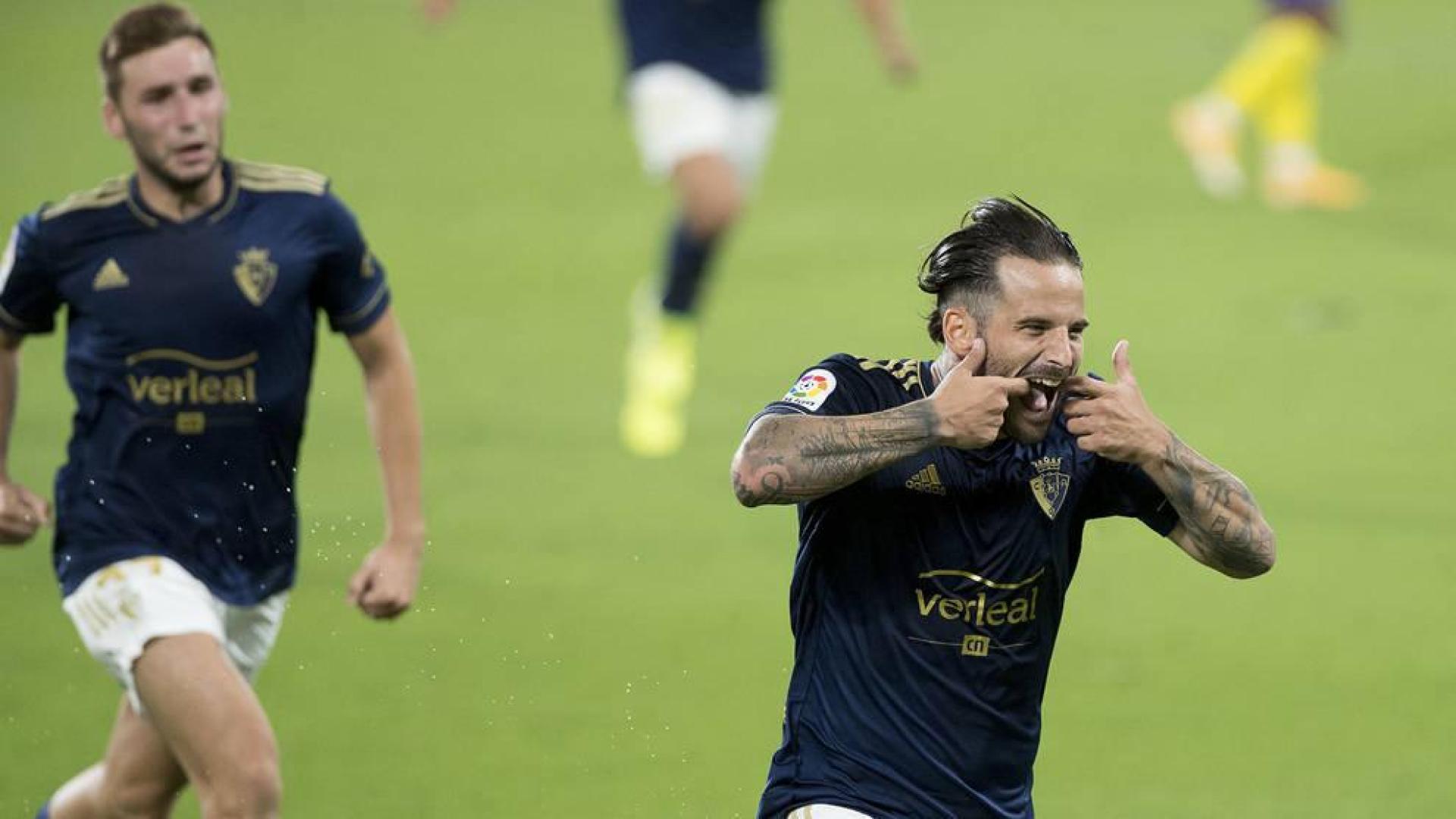 Rubén García celebra el segundo gol de Osasuna.