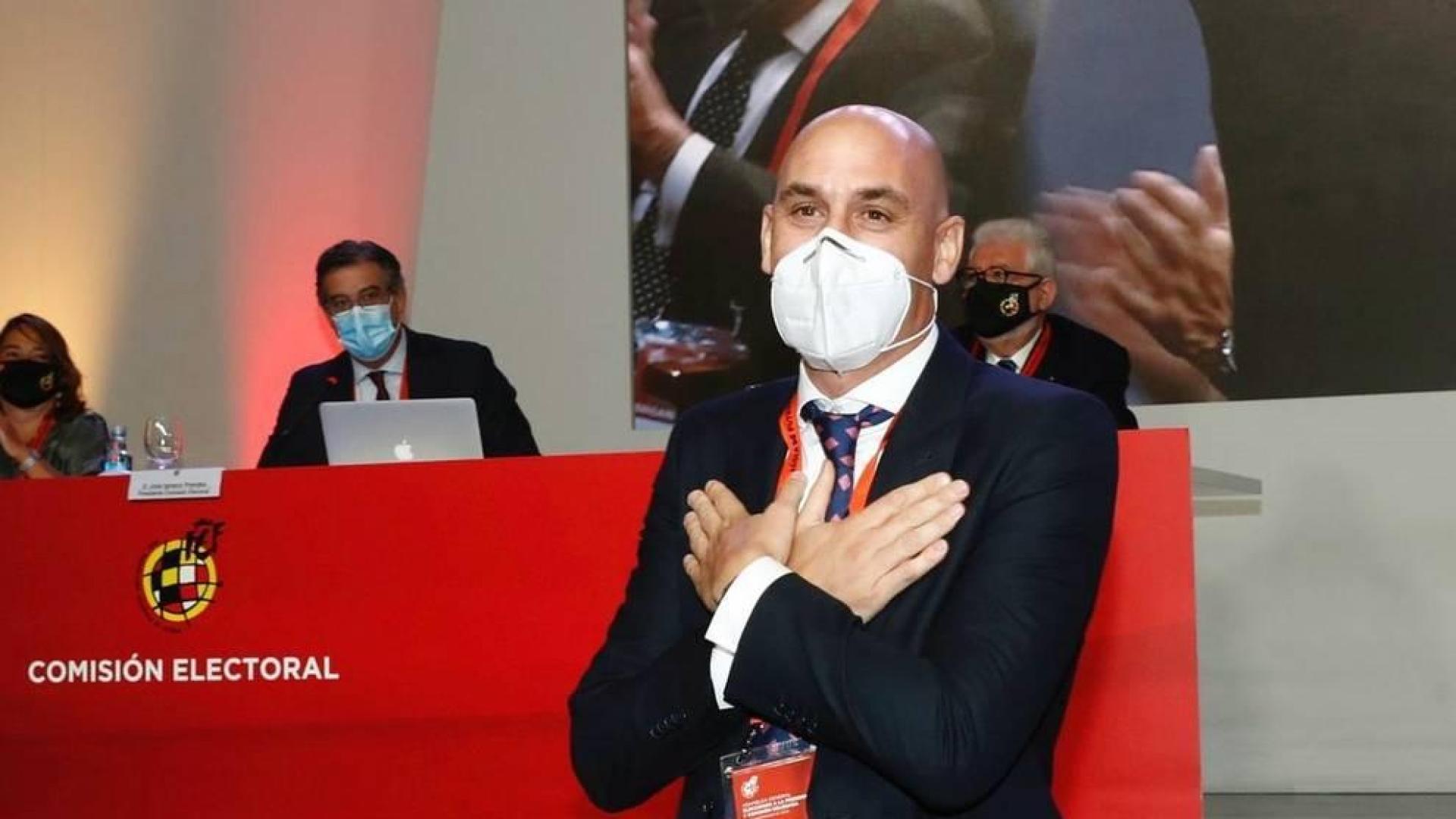 Luis Rubiales, tras ser reelegido como presidente de la Federación Española de Fútbol (RFEF)