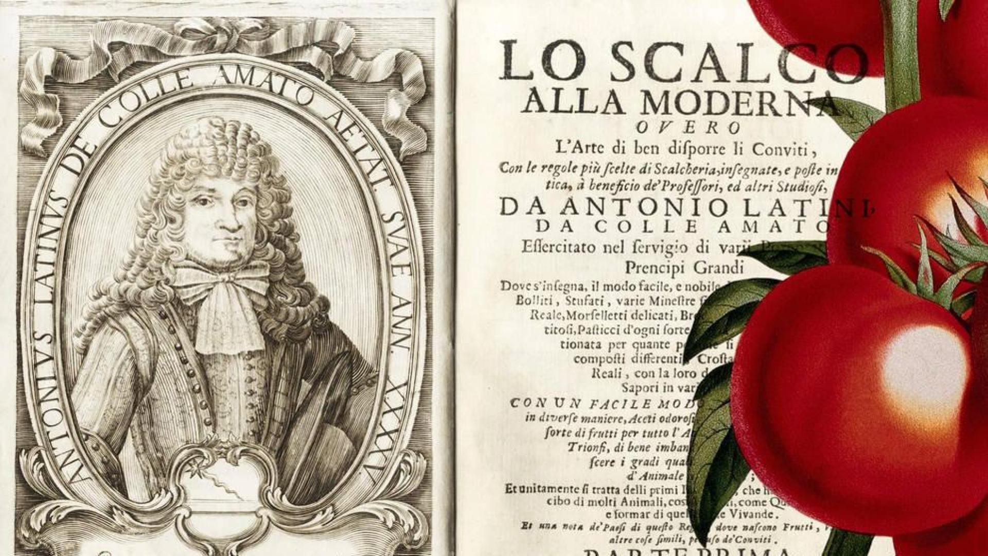 'Lo scalco alla moderna' 1692 (CC PD) y grabado botánico de tomates. r. c