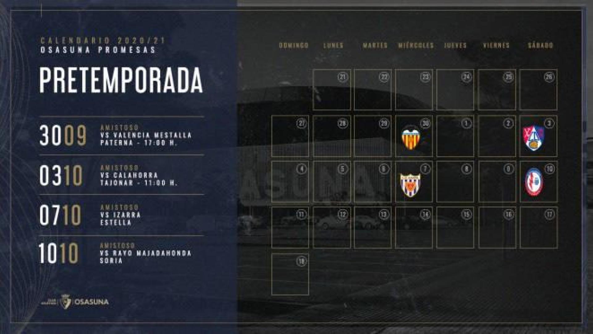 Calendario de los últimos amistosos de Osasuna Promesas.