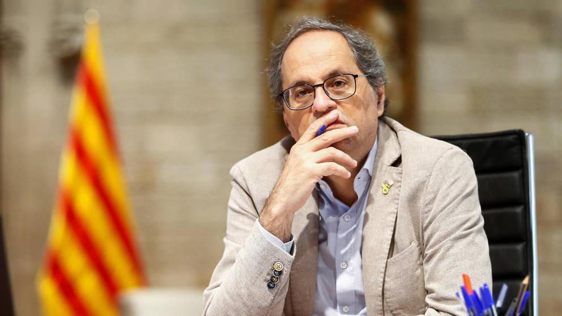 El presidente de la Generalitat, Quim Torra, durante una reunión telemática