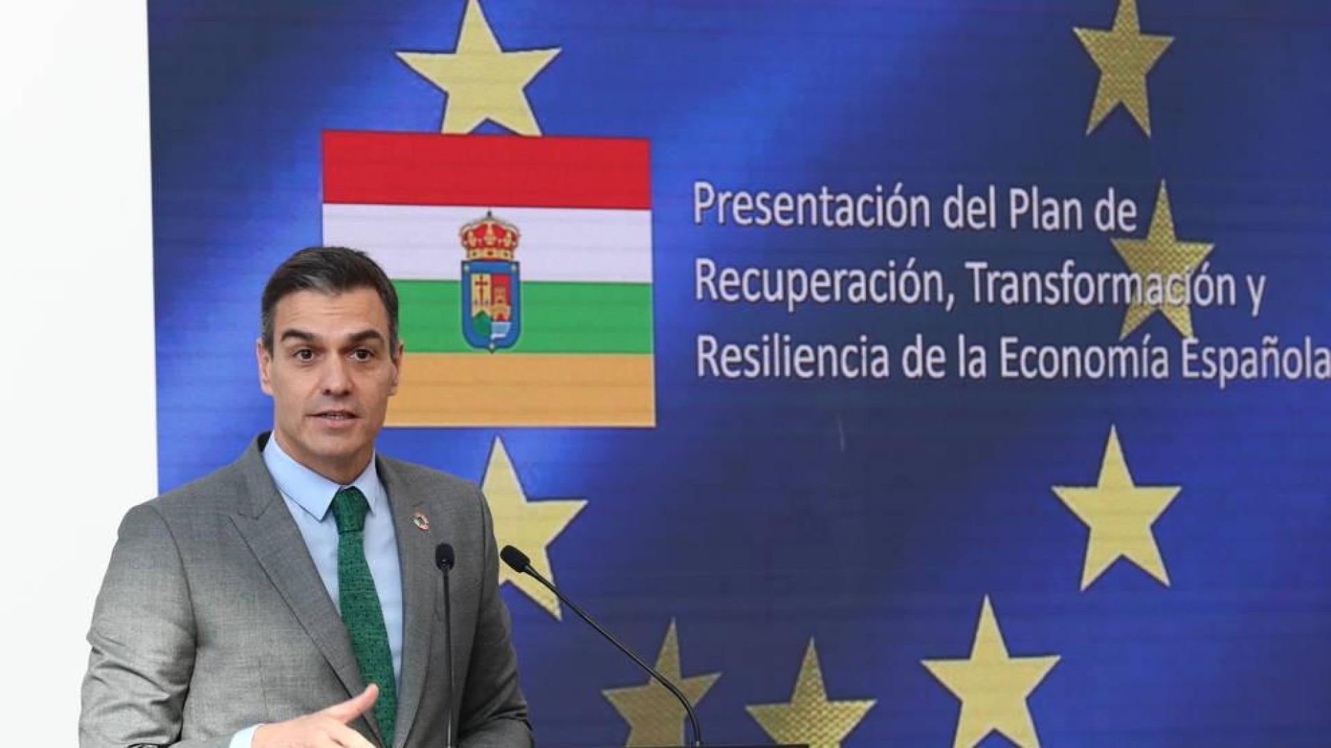 Sánchez presenta el Plan de Recuperación, Transformación y Resiliencia de la Economía Española en Agoncillo (La Rioja).