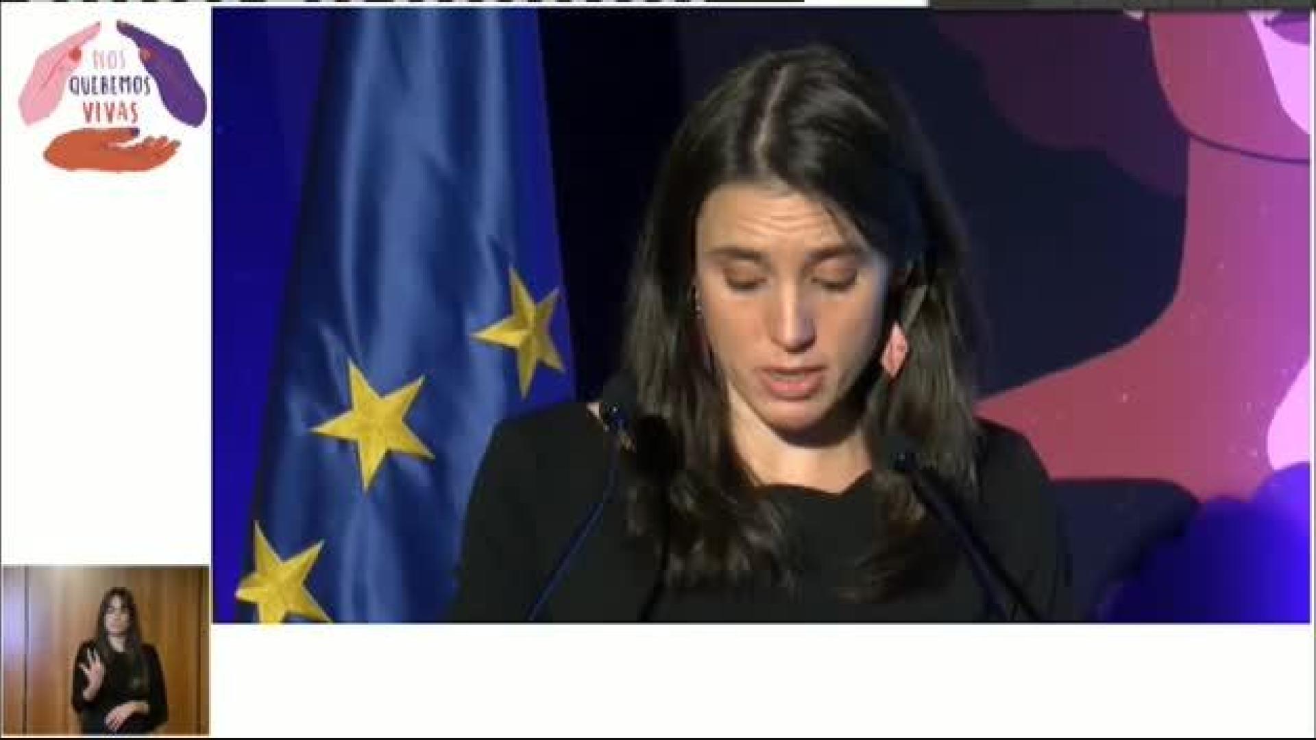 Irene Montero rompe a llorar en su discurso del 25-N