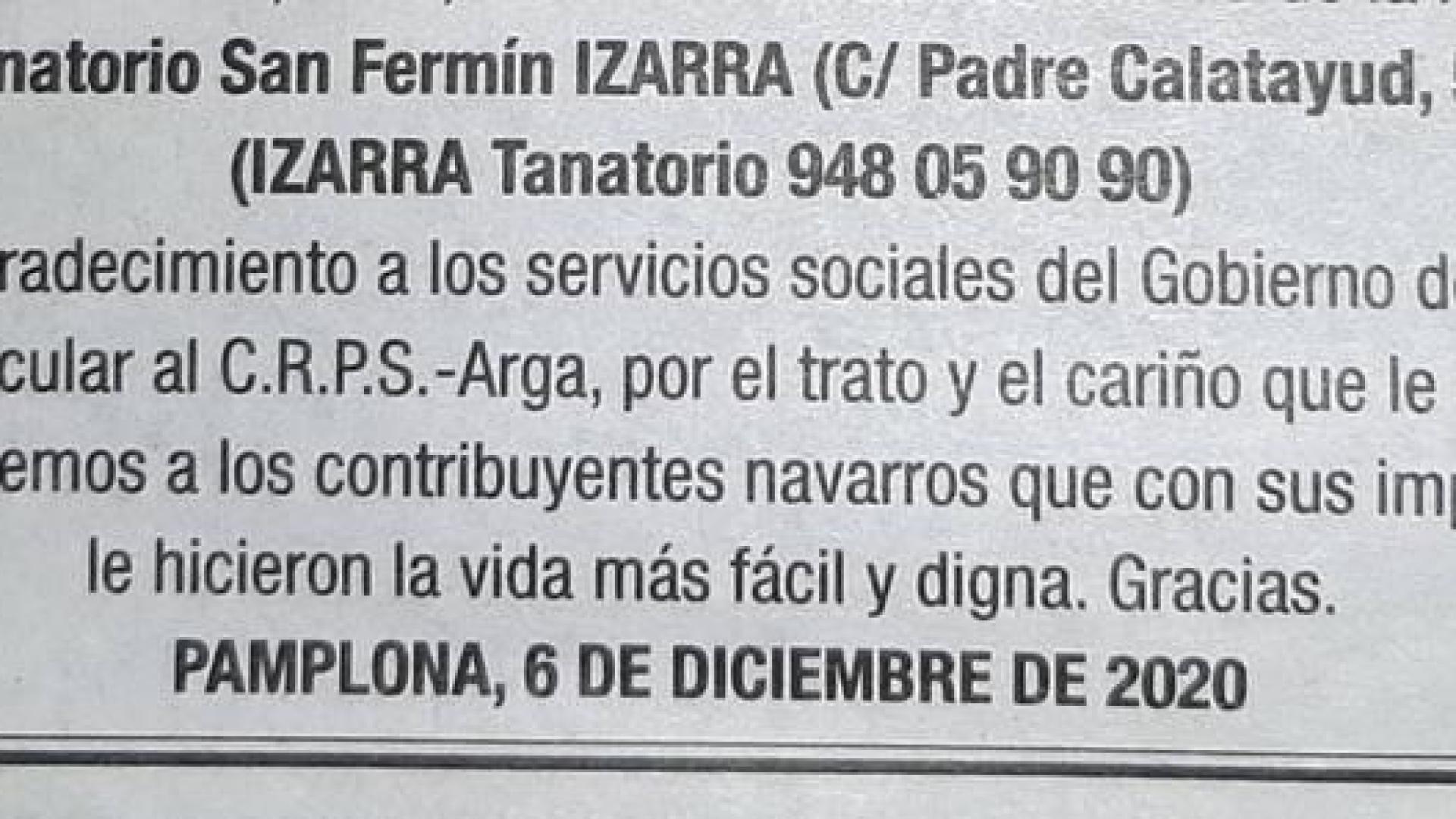 Una parte de la esquela publicada en Diario de Navarra que se ha hecho viral