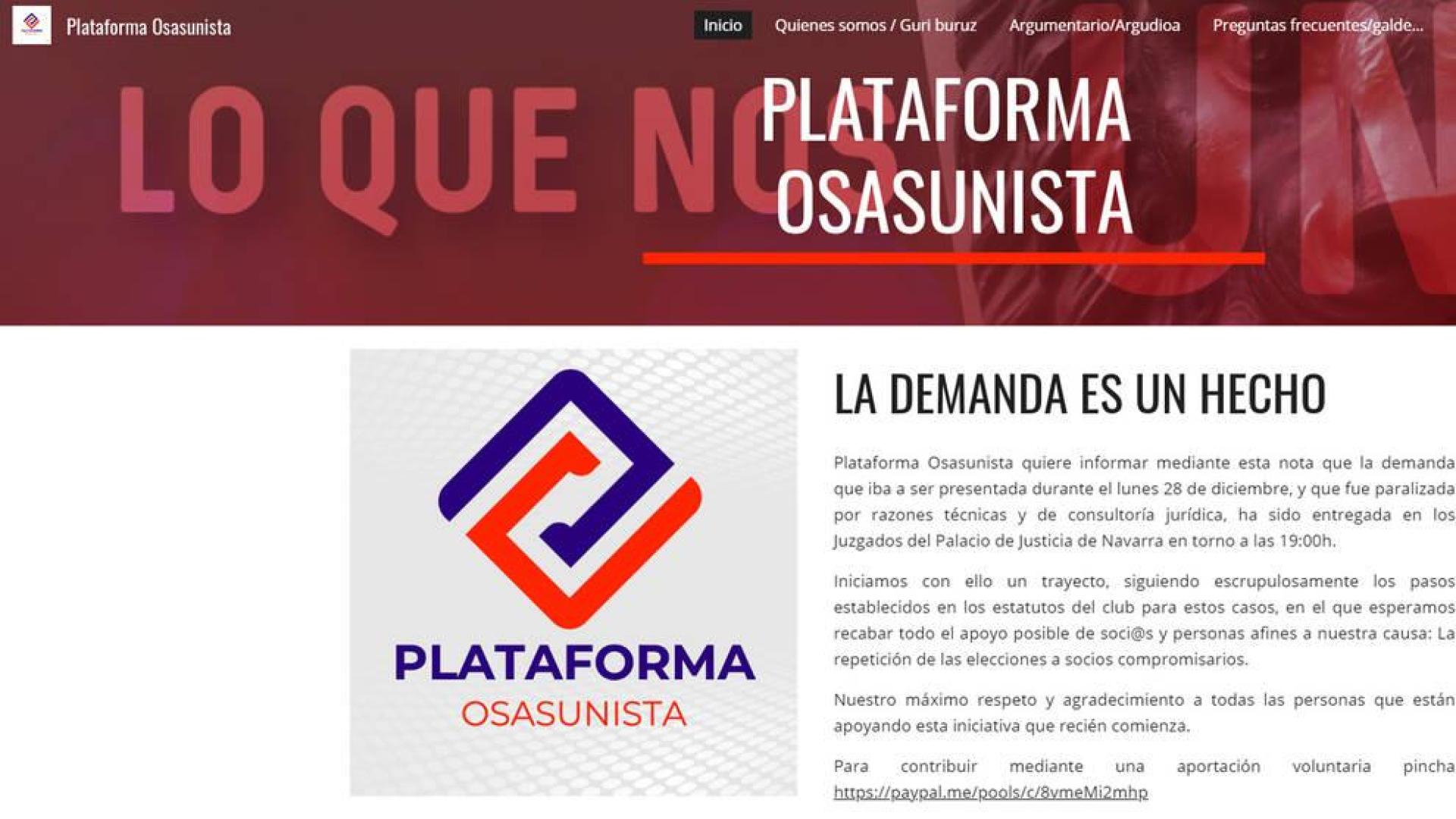 Página web de Plataforma Osasunista