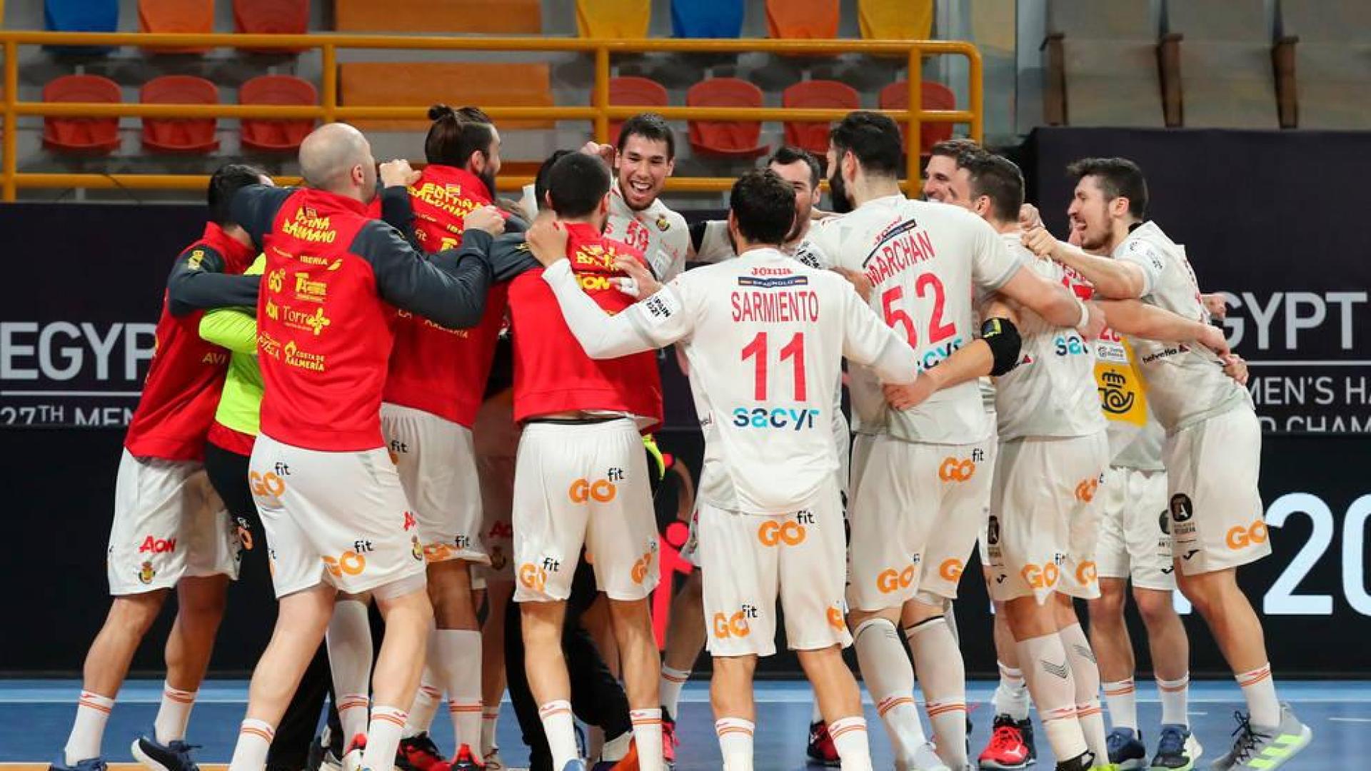 Los 'Hispanos' celebran su pase a semifinales en el último encuentro ante la selección noruega.
