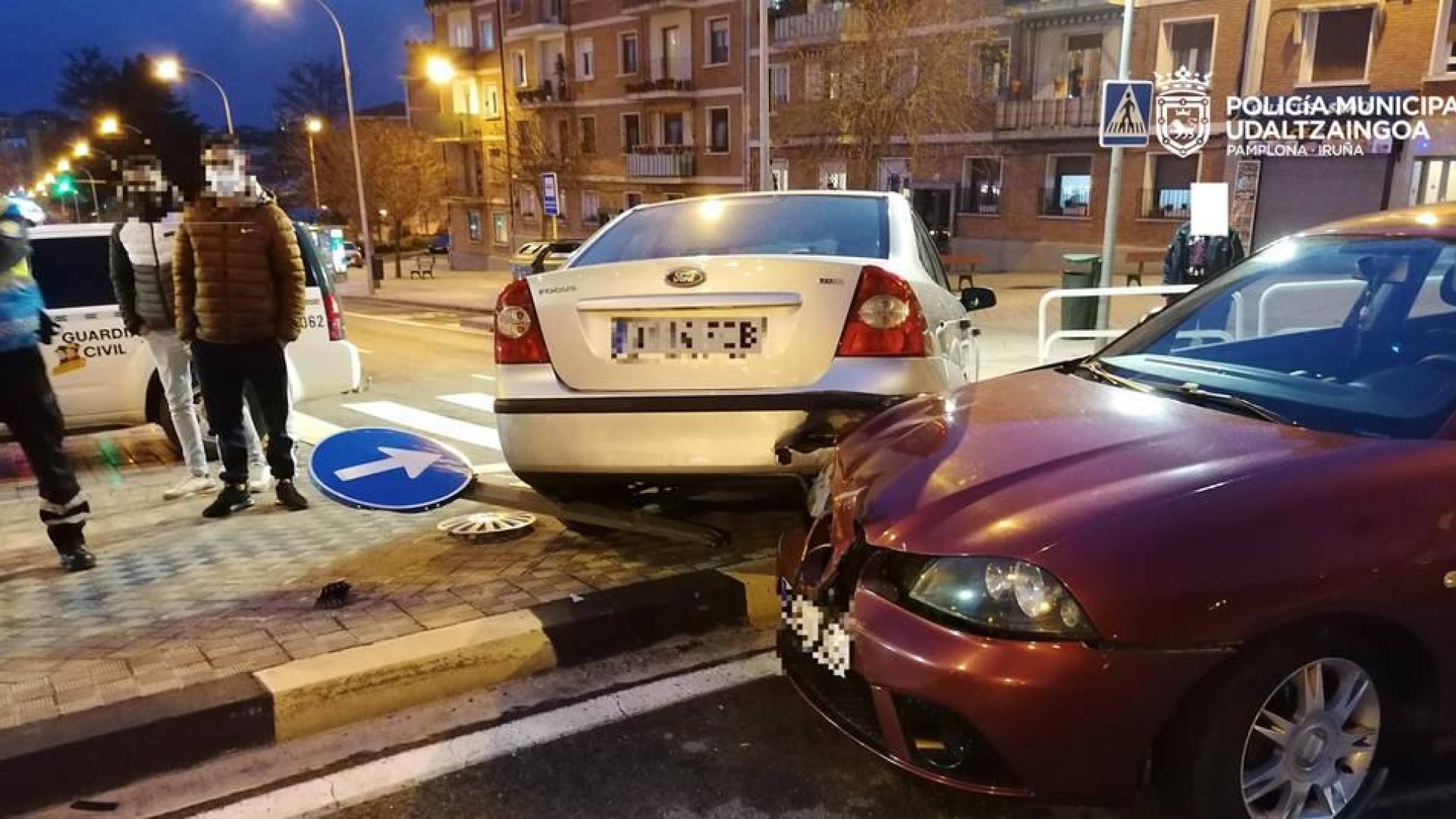 Accidente entre dos coches en Pamplona, el pasado fin de semana