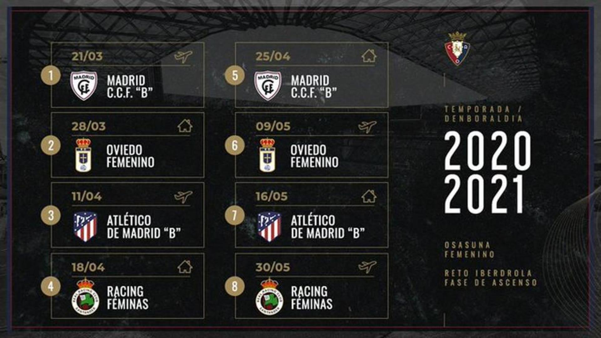 El filial del Real Madrid, primer rival para Osasuna Femenino